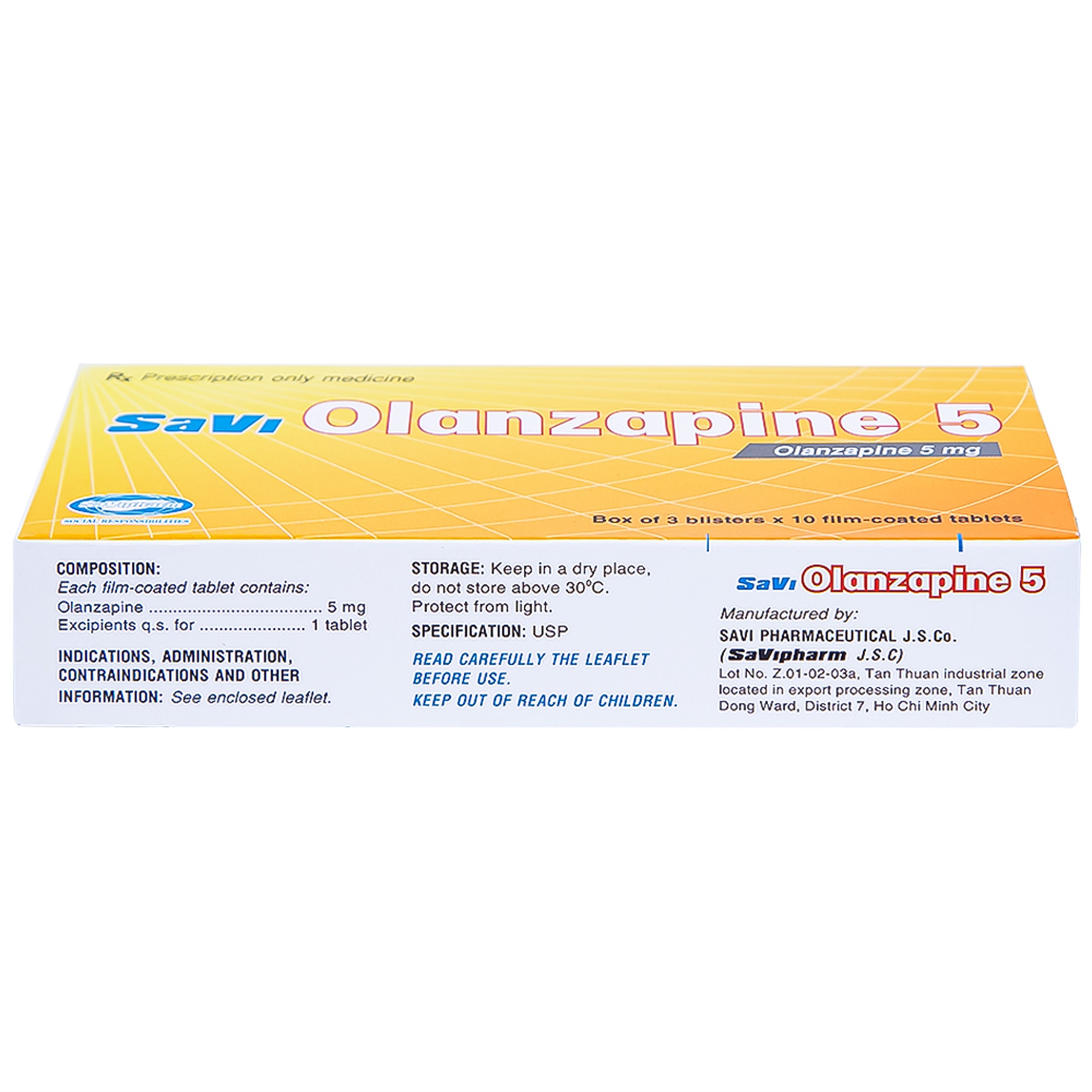 Thuốc Savi Olanzapine 5 điều trị bệnh tâm thần phân liệt (3 vỉ x 10 viên) 