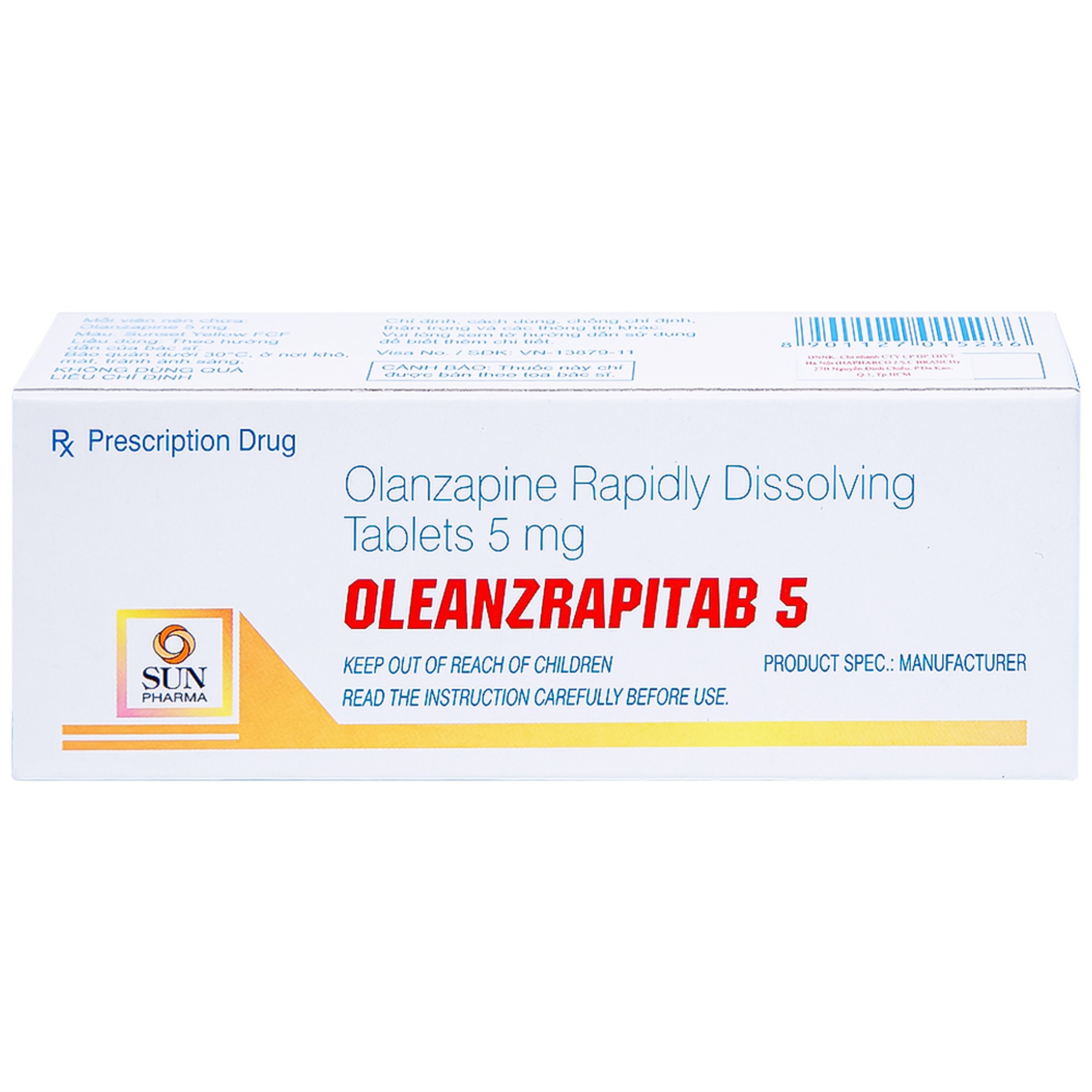 Viên nén Oleanzrapitab 5 Sun Pharma điều trị bệnh tâm thần phân liệt (5 vỉ x 10 viên)