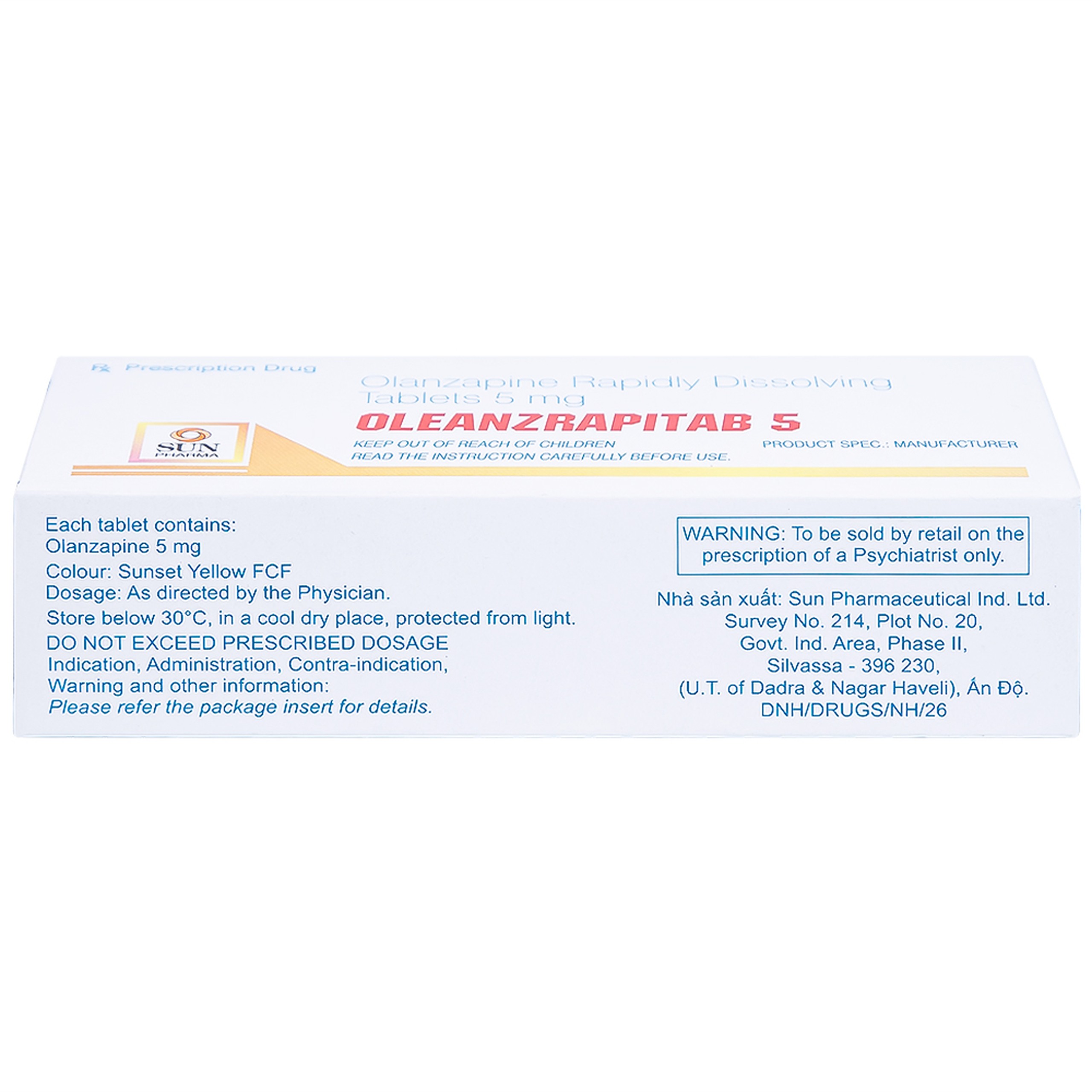 Viên nén Oleanzrapitab 5 Sun Pharma điều trị bệnh tâm thần phân liệt (5 vỉ x 10 viên)