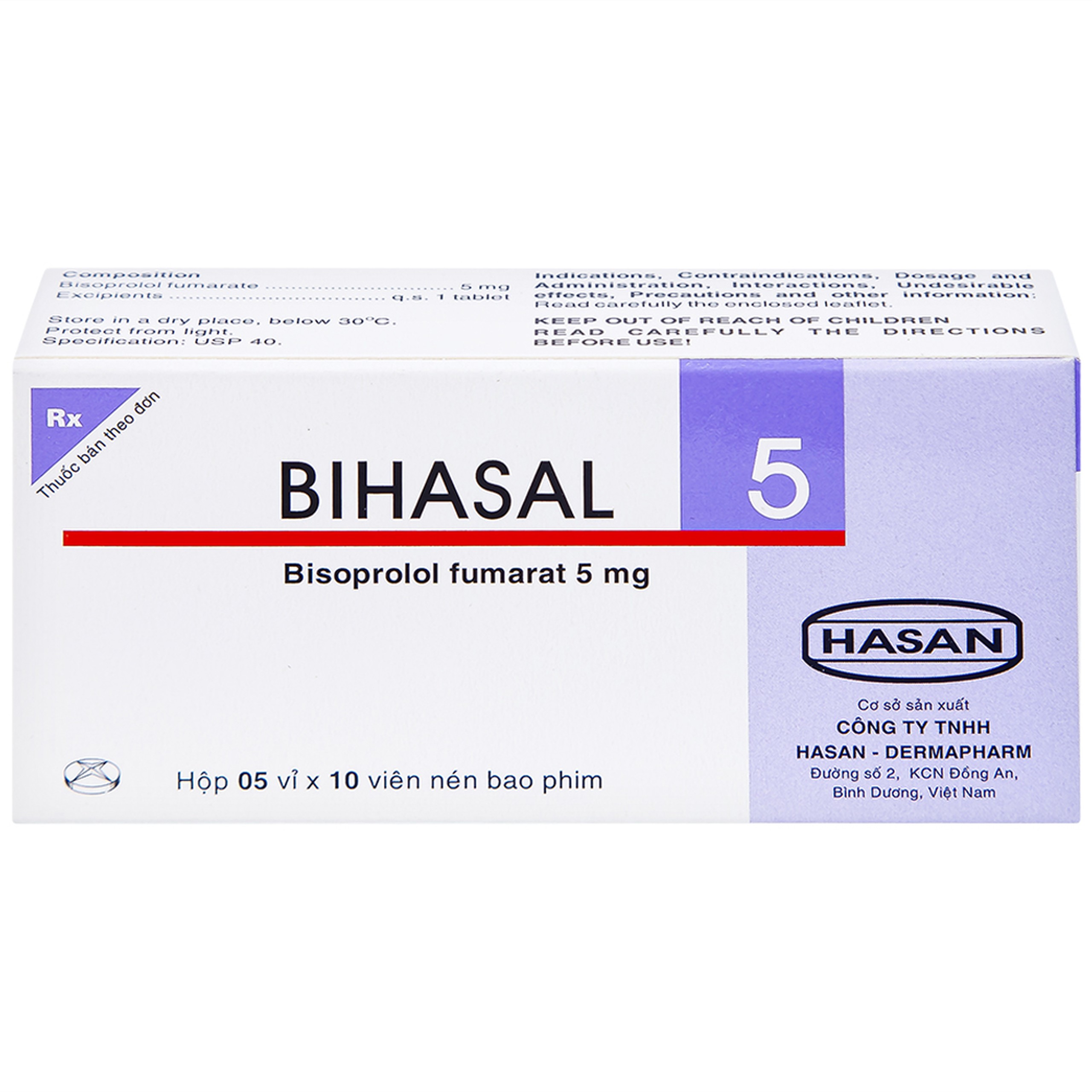 Thuốc Bihasal 5mg Hasan điều trị tăng huyết áp, đau thắt ngực, suy tim mạn tính ổn định (5 vỉ x 10 viên)
