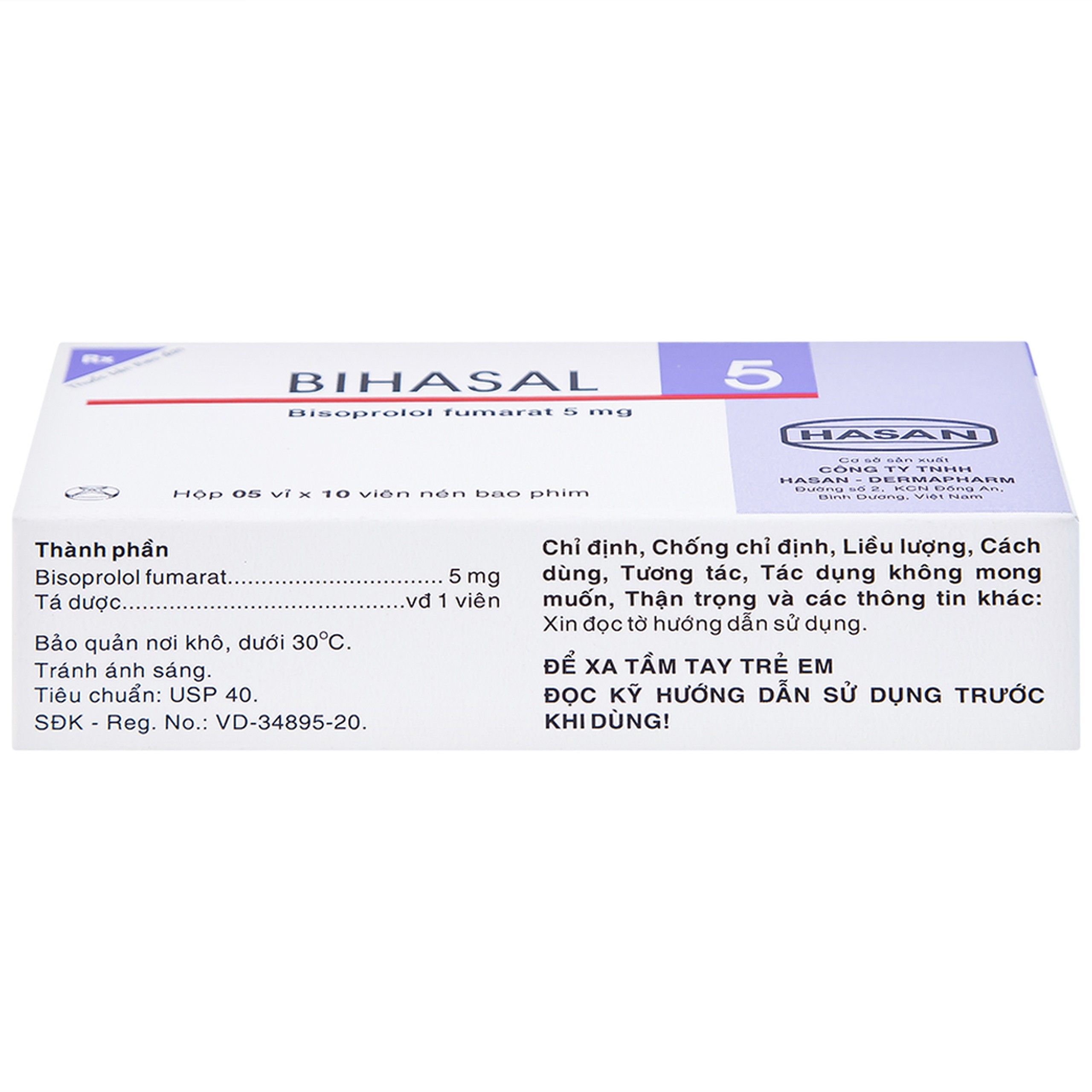 Thuốc Bihasal 5mg Hasan điều trị tăng huyết áp, đau thắt ngực, suy tim mạn tính ổn định (5 vỉ x 10 viên)