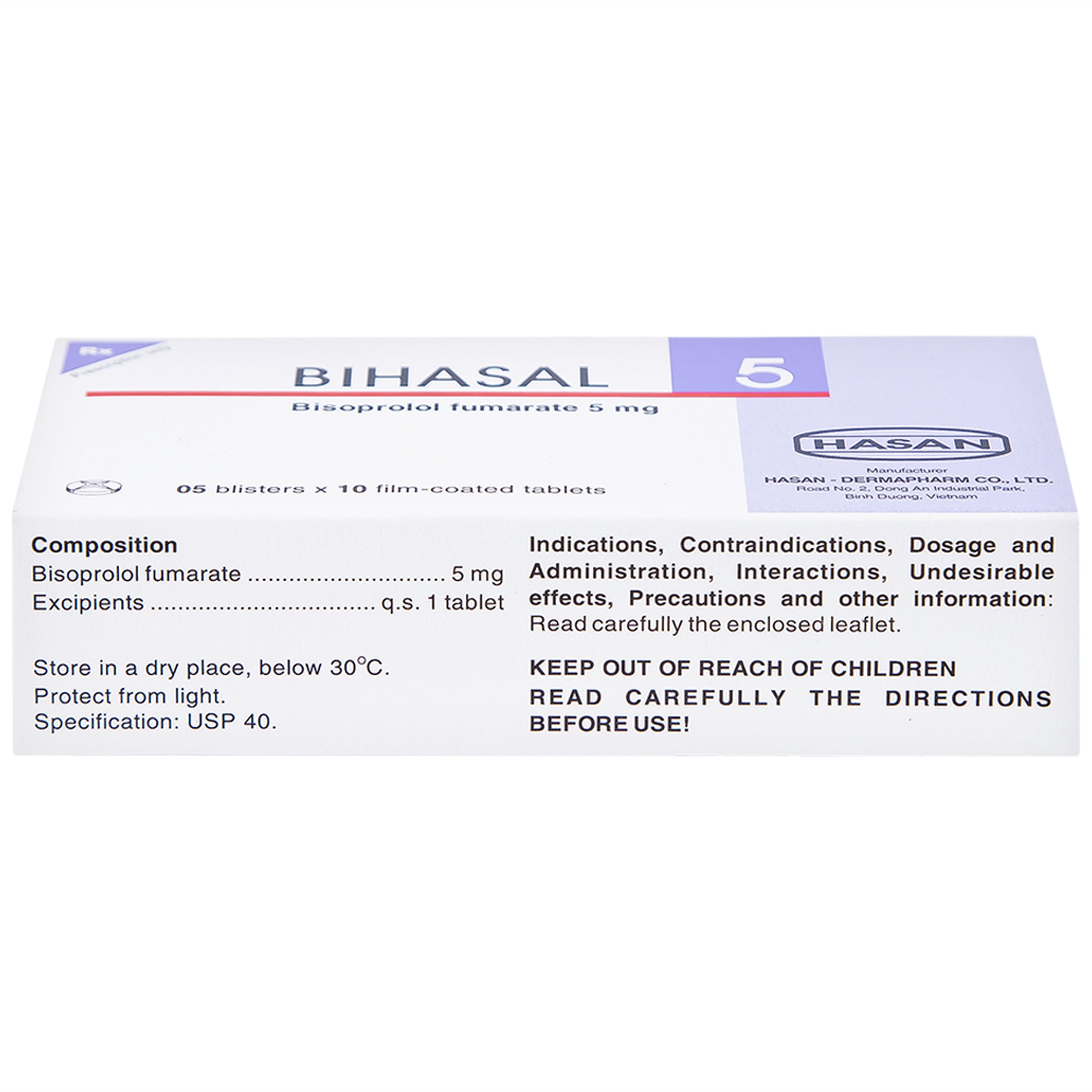 Thuốc Bihasal 5mg Hasan điều trị tăng huyết áp, đau thắt ngực, suy tim mạn tính ổn định (5 vỉ x 10 viên)