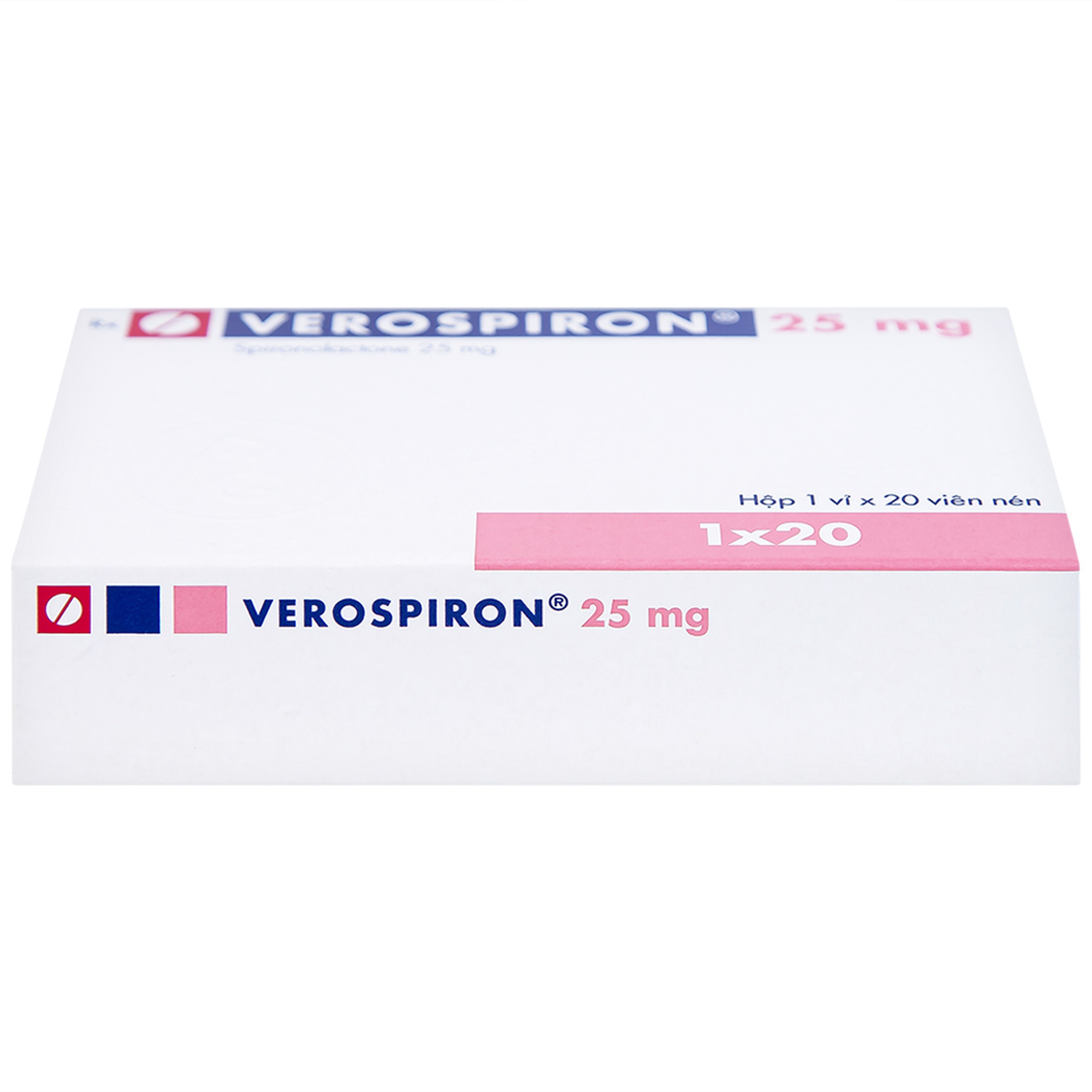Thuốc Verospiron 25mg Gedeon điều trị phù, tăng huyết áp, cường aldosterone tiên phát và giảm kali huyết (1 vỉ x 20 viên)