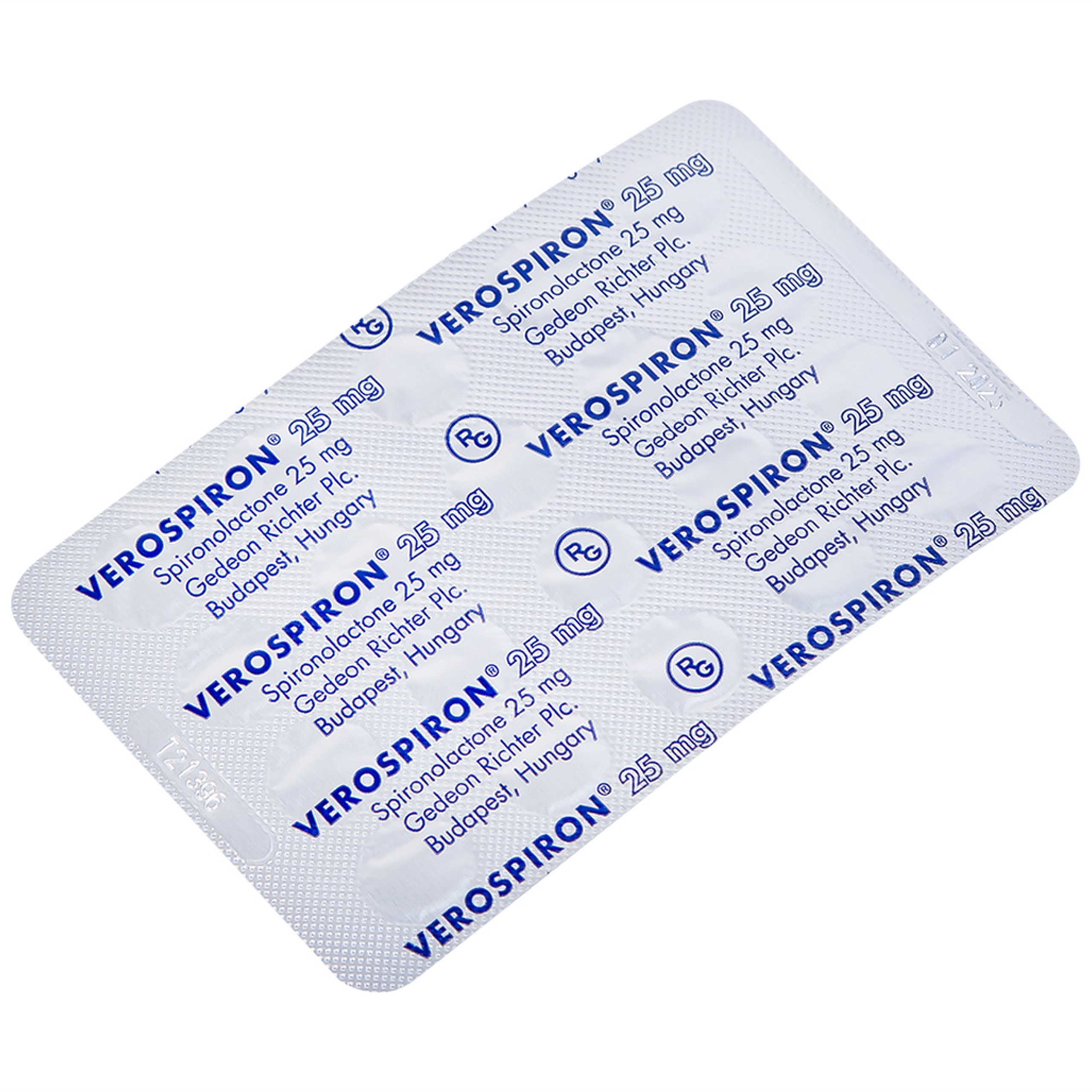 Thuốc Verospiron 25mg Gedeon điều trị phù, tăng huyết áp, cường aldosterone tiên phát và giảm kali huyết (1 vỉ x 20 viên)