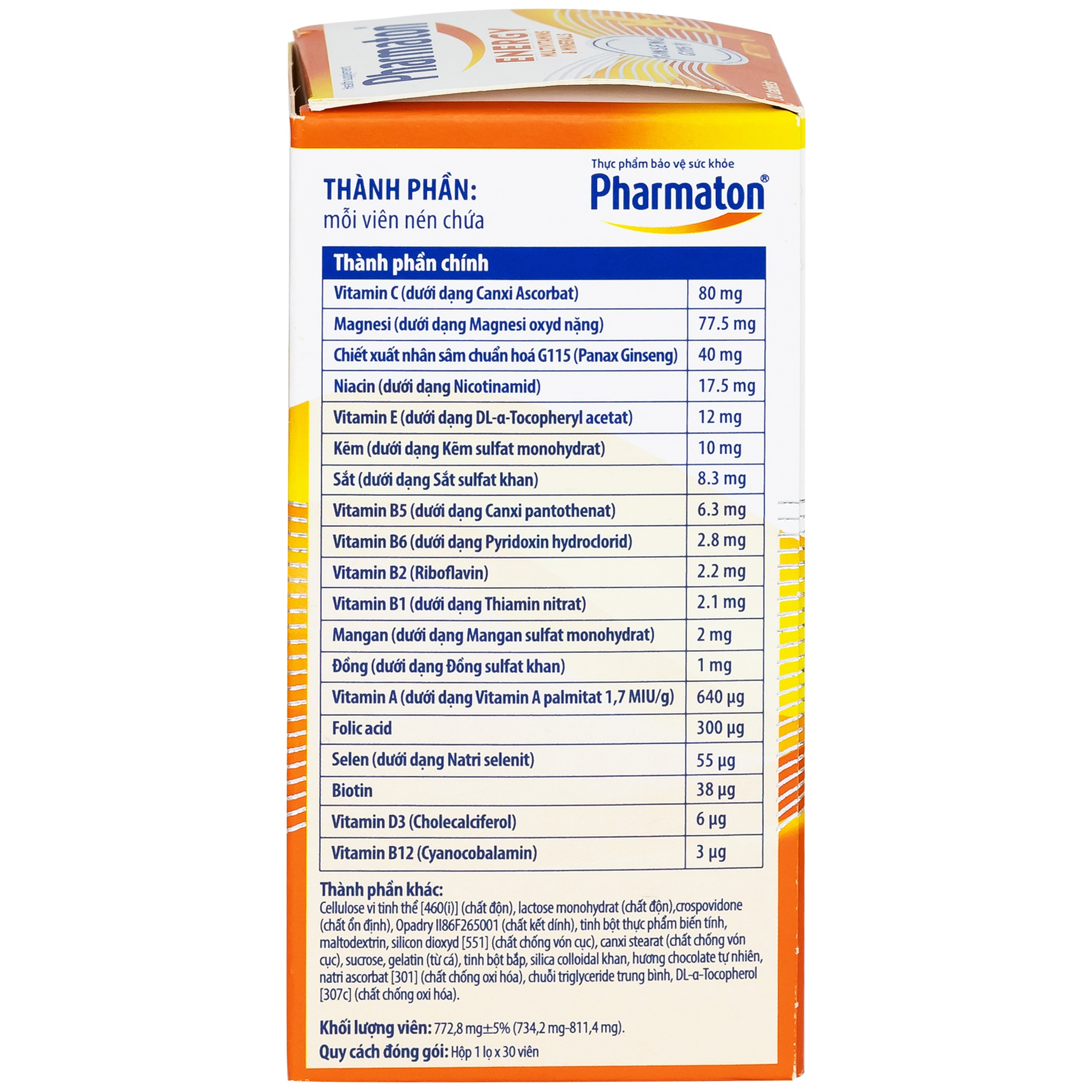 Viên uống Pharmaton Energy hỗn hợp vitamin và khoáng chất giúp tỉnh táo, hỗ trợ giảm mệt mỏi (30 viên)