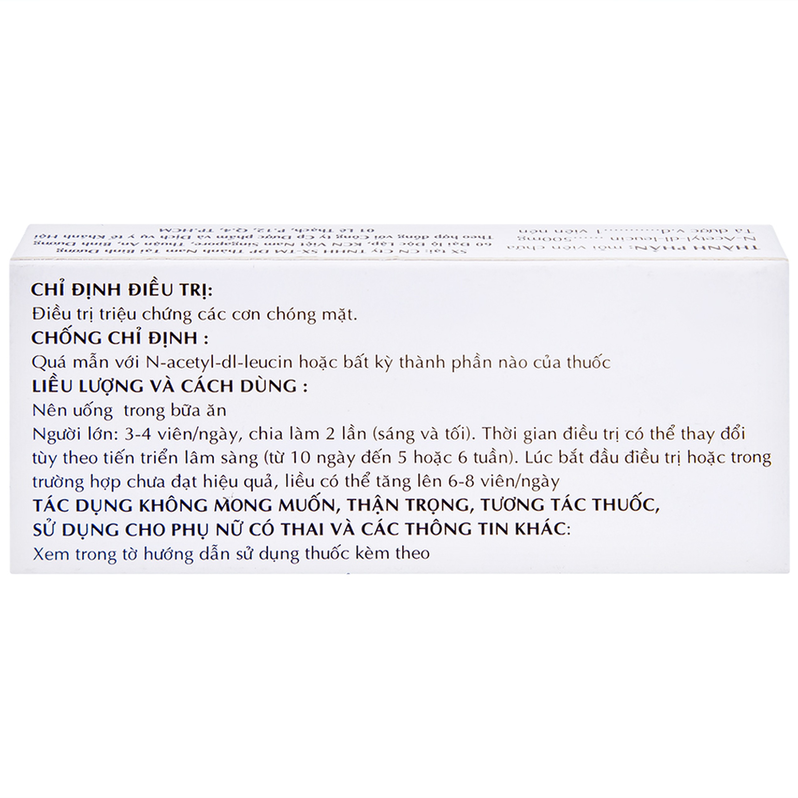 Thuốc Taginyl 500mg Thành Nam điều trị triệu chứng cơn chóng mặt (2 vỉ x 10 viên)