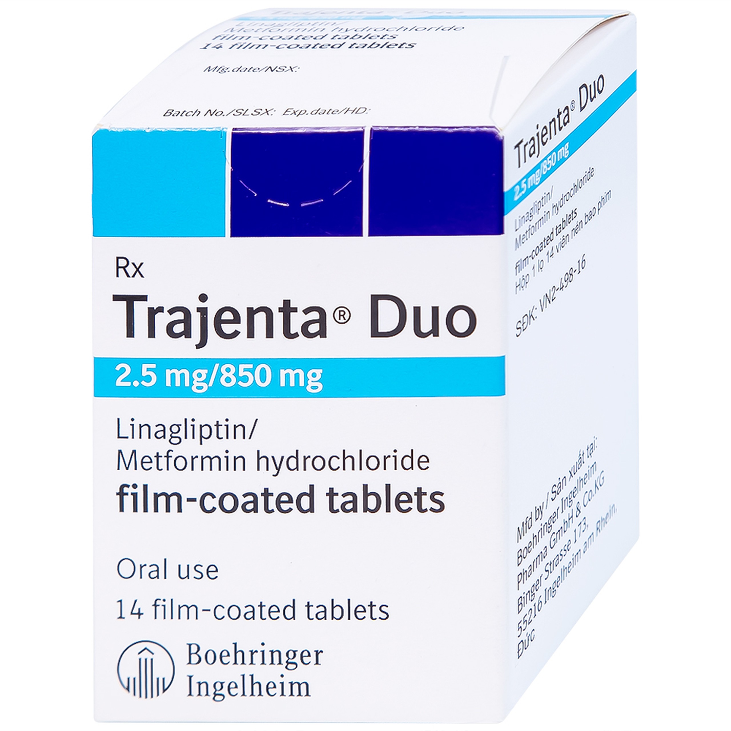 Thuốc Trajenta Duo 2.5mg/850mg Boehringer điều trị đái tháo đường típ 2 (14 viên)