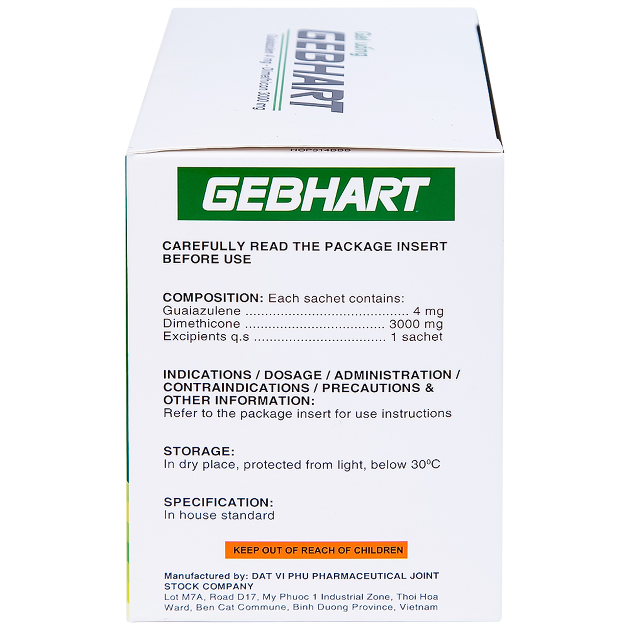 Gel uống Gebhart Davipharm điều trị triệu chứng cơn đau dạ dày (30 gói x 10g)