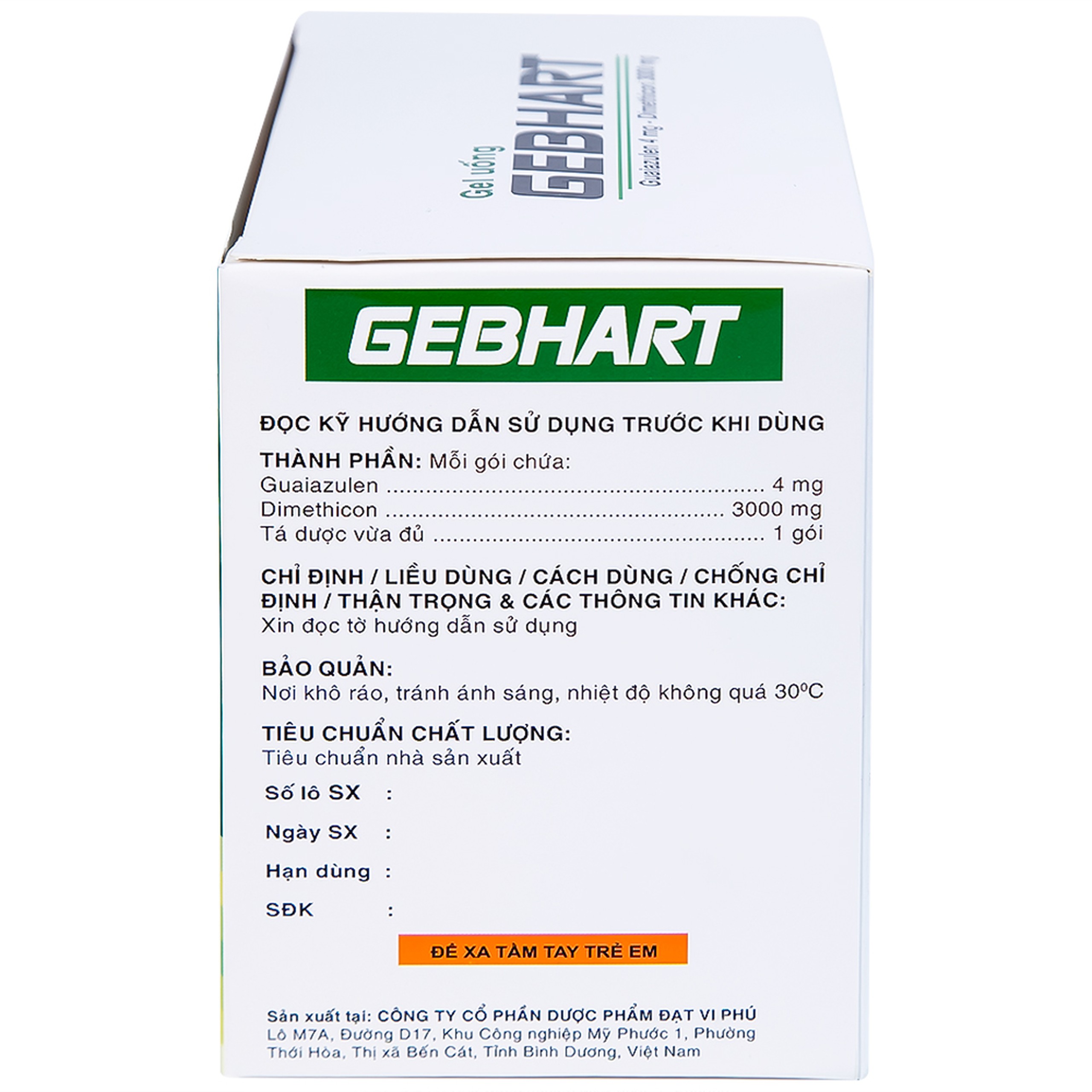 Gel uống Gebhart Davipharm điều trị triệu chứng cơn đau dạ dày (30 gói x 10g)