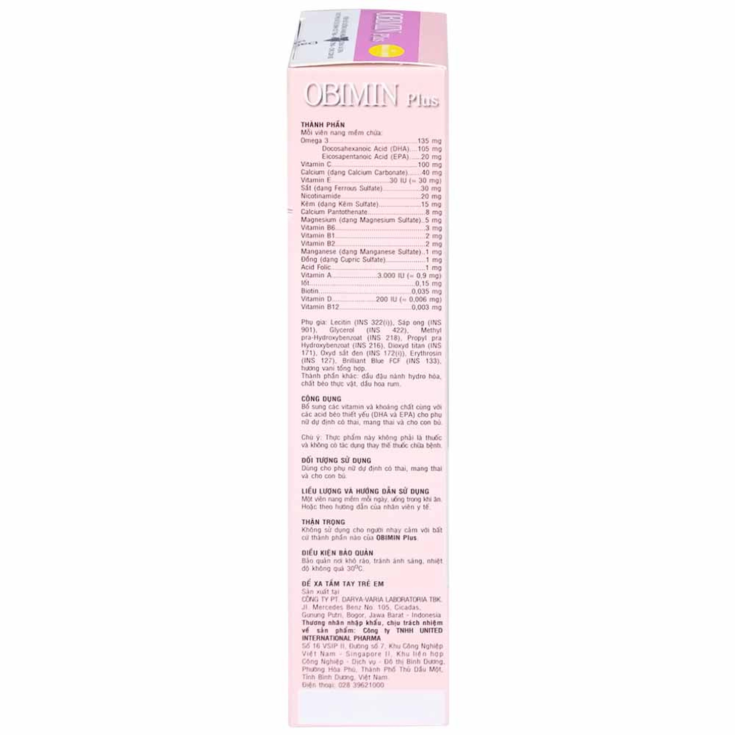 Viên uống Obimin Plus bổ sung các vitamin và khoáng chất (6 vỉ x 5 viên)