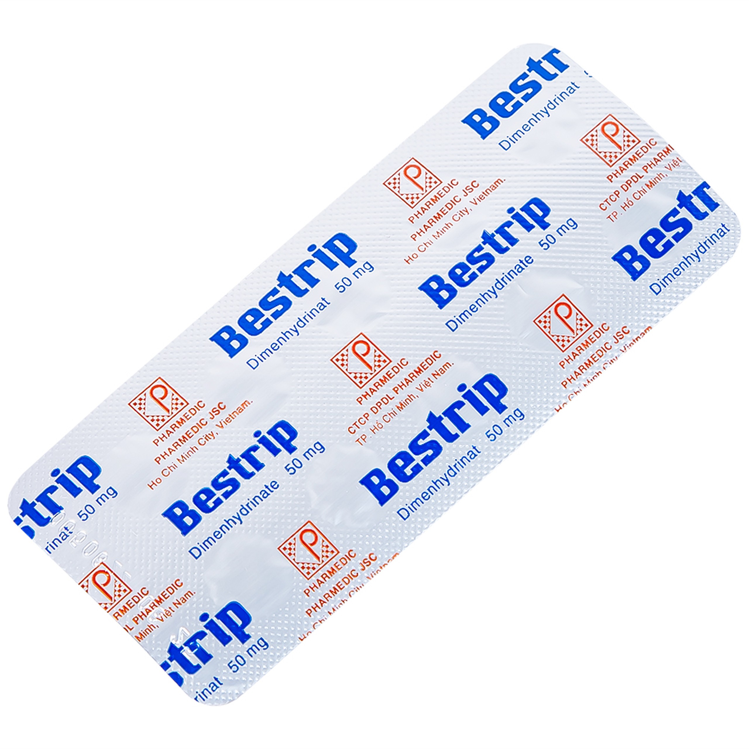 Thuốc Bestrip 50mg Pharmedic phòng và điều trị các chứng buồn nôn do say tàu xe (3 vỉ x 10 viên)