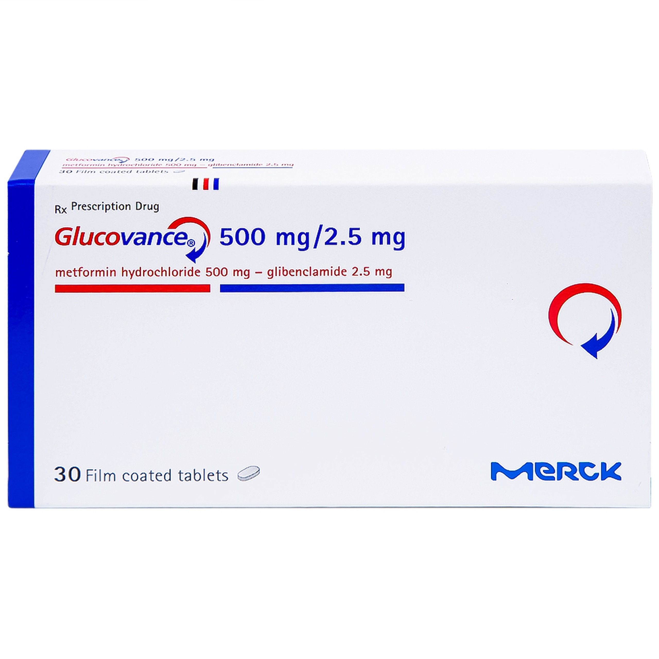 Thuốc Glucovance 500mg/2.5 mg Merck điều trị tiểu đường típ 2 (2 vỉ x 15 viên)