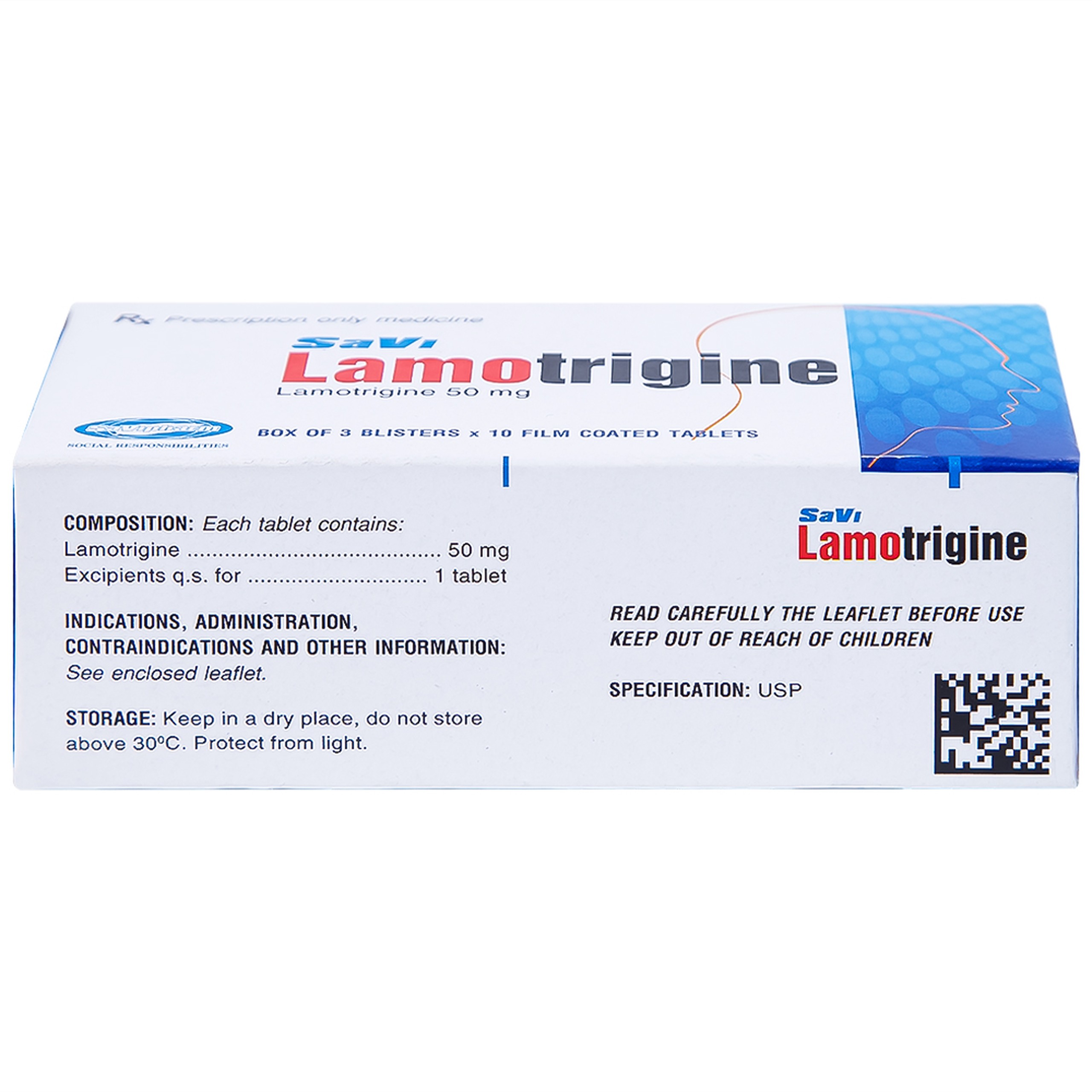 Viên nén Lamotrigine 50mg SaVi điều trị động kinh (3 vỉ x 10 viên)