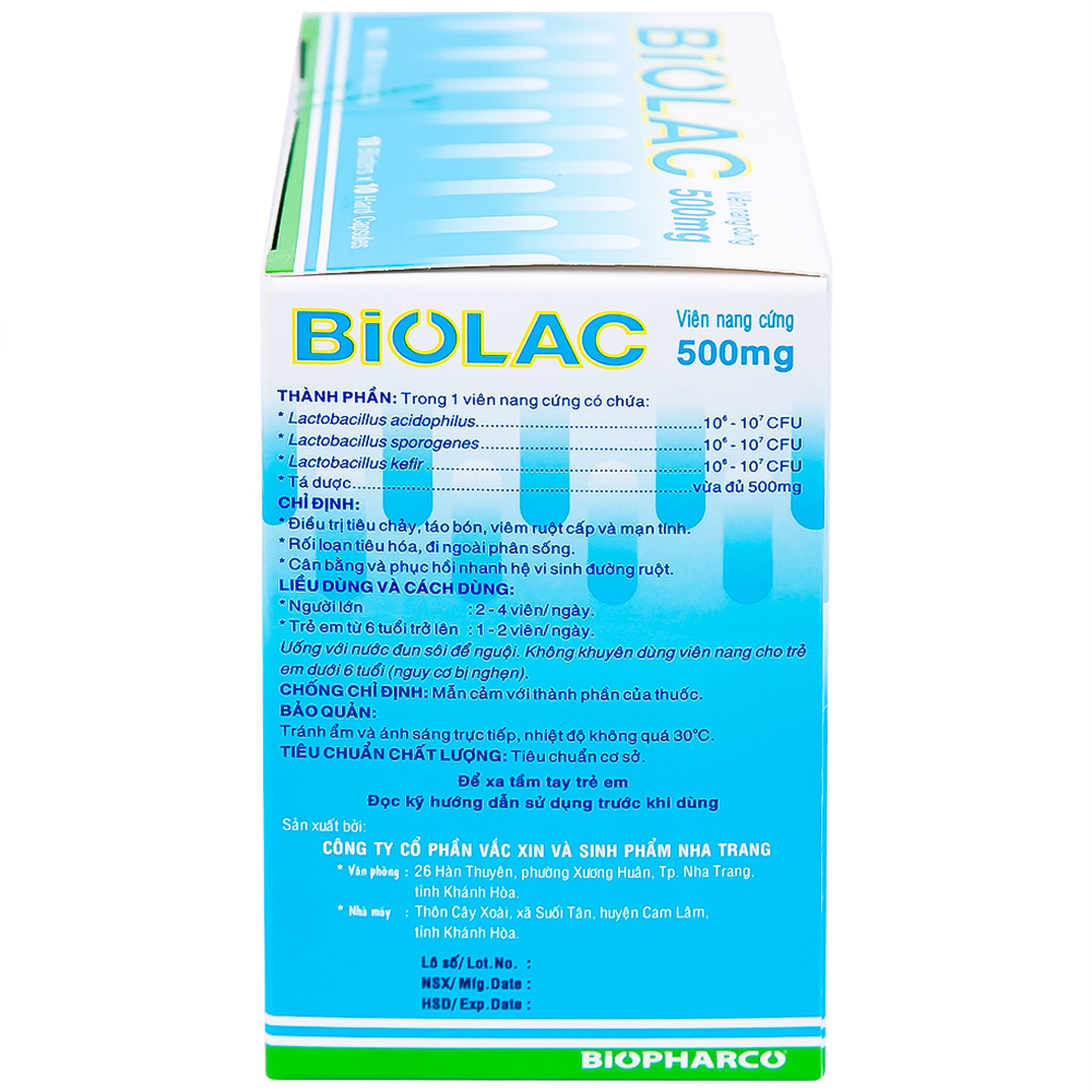Men vi sinh sống Biolac Biopharco điều trị tiêu chảy, rối loạn tiêu hóa (10 vỉ x 10 viên)