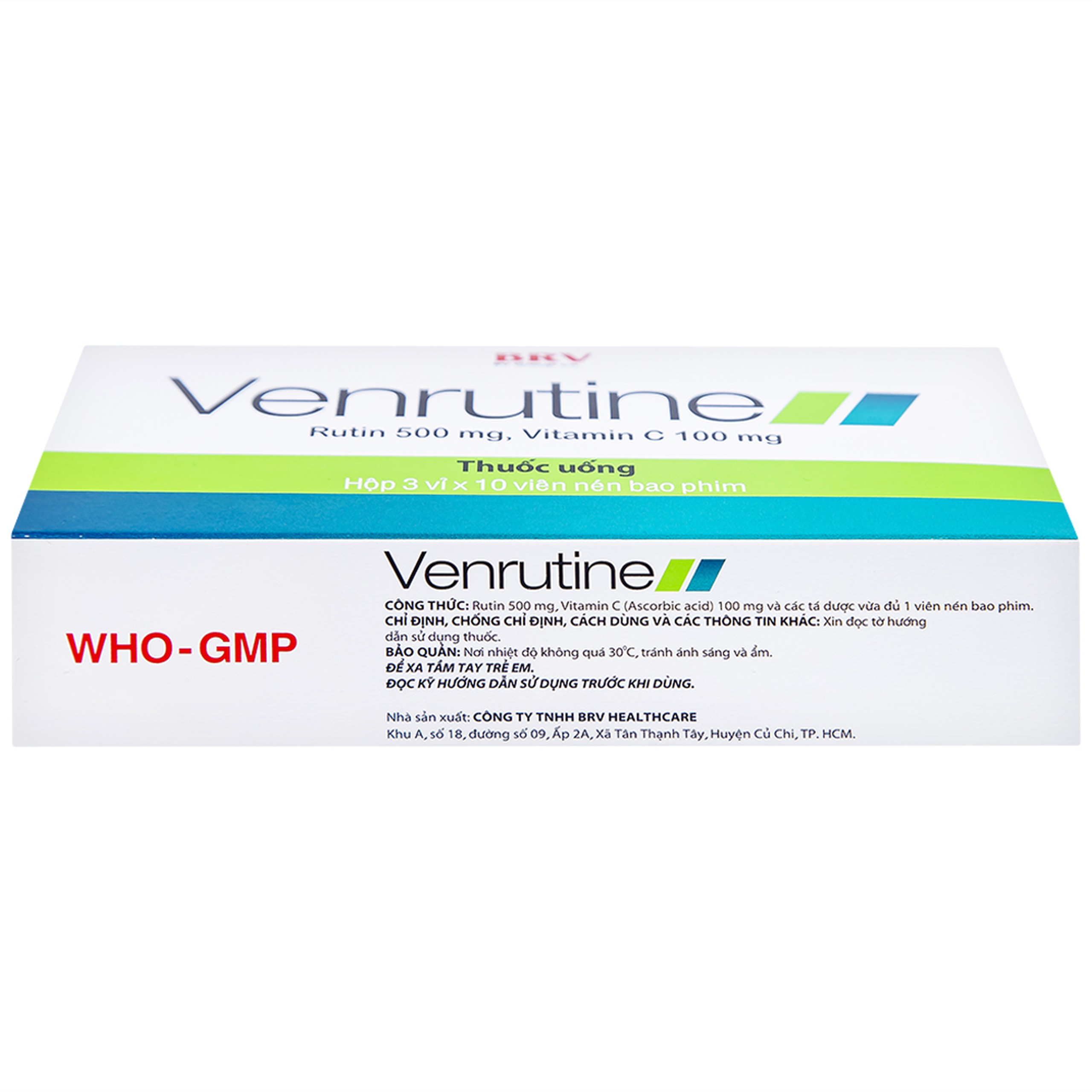 Thuốc Venrutine 500mg/100mg BRV điều trị bệnh trĩ, các chứng xuất huyết dưới da (3 vỉ x 10 viên)