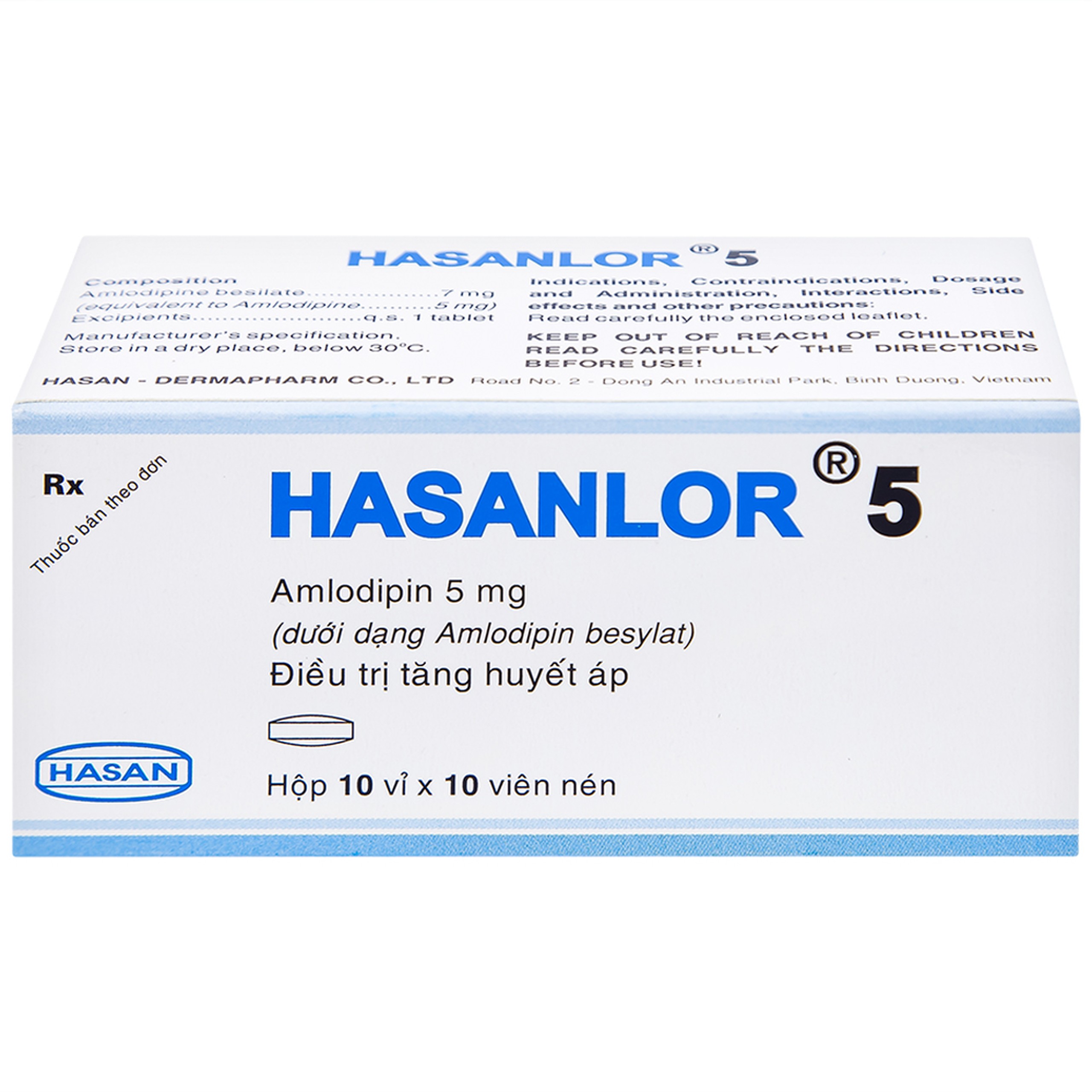Thuốc Hasanlor 5 Hasan điều trị tăng huyết áp, đau thắt ngực (10 vỉ x 10 viên)