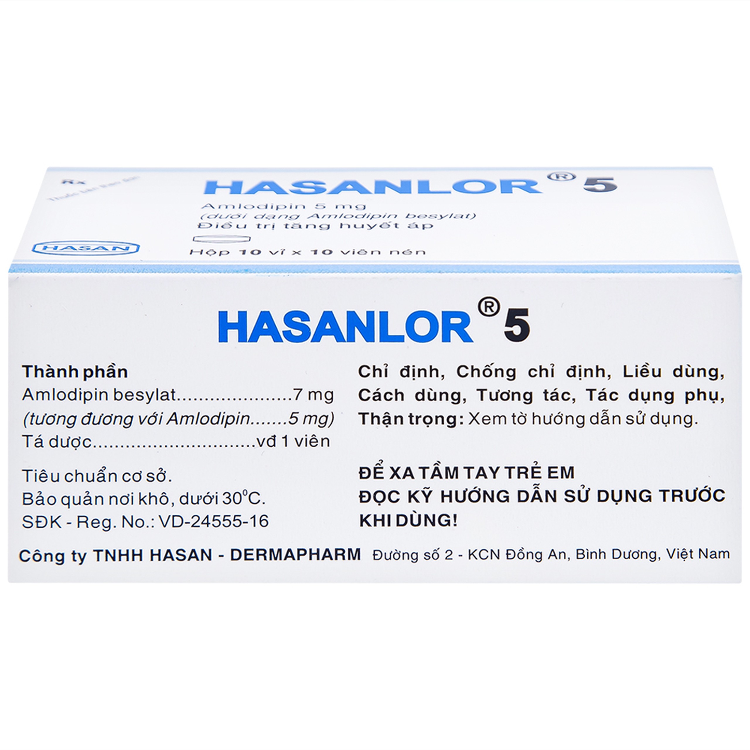 Thuốc Hasanlor 5 Hasan điều trị tăng huyết áp, đau thắt ngực (10 vỉ x 10 viên)