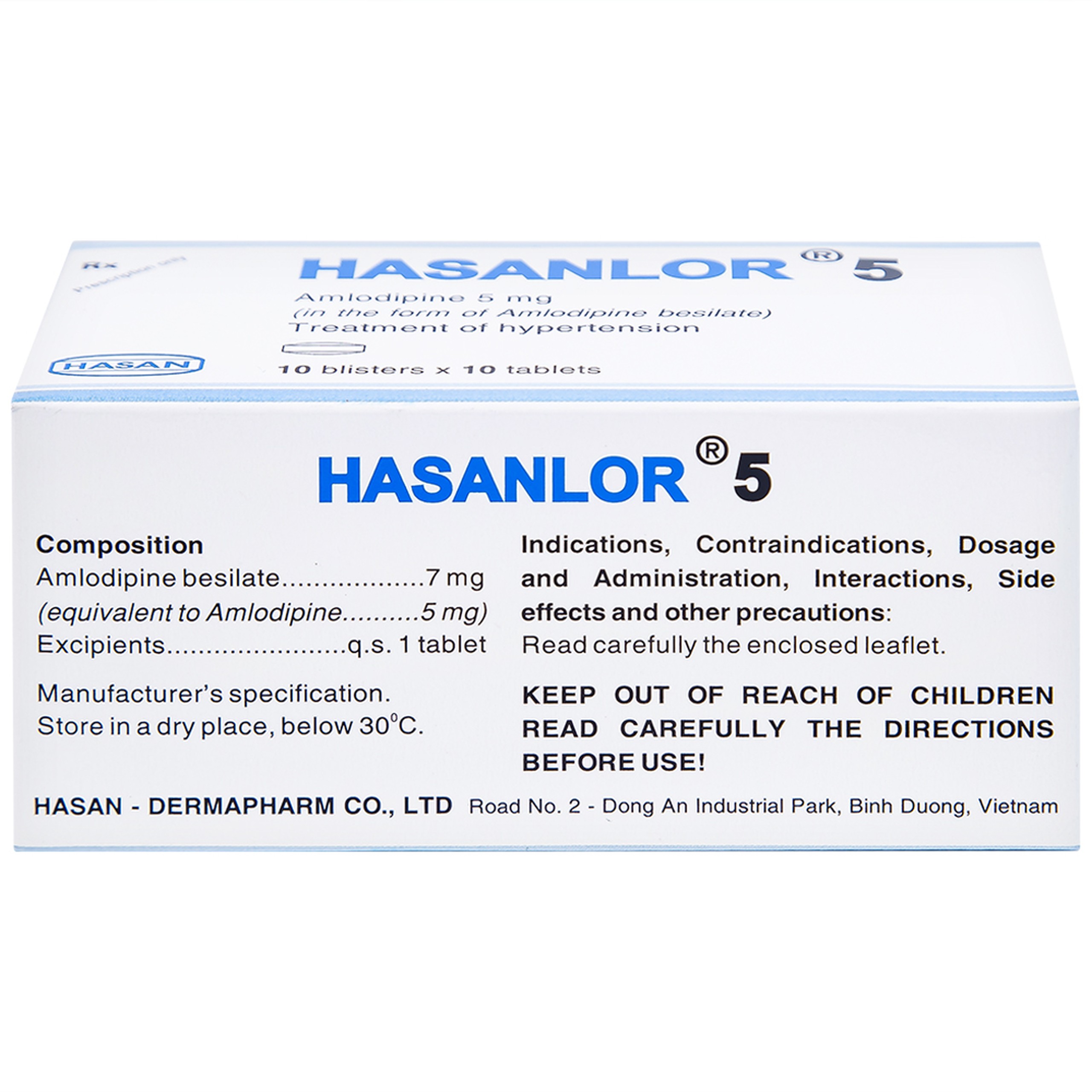 Thuốc Hasanlor 5 Hasan điều trị tăng huyết áp, đau thắt ngực (10 vỉ x 10 viên)