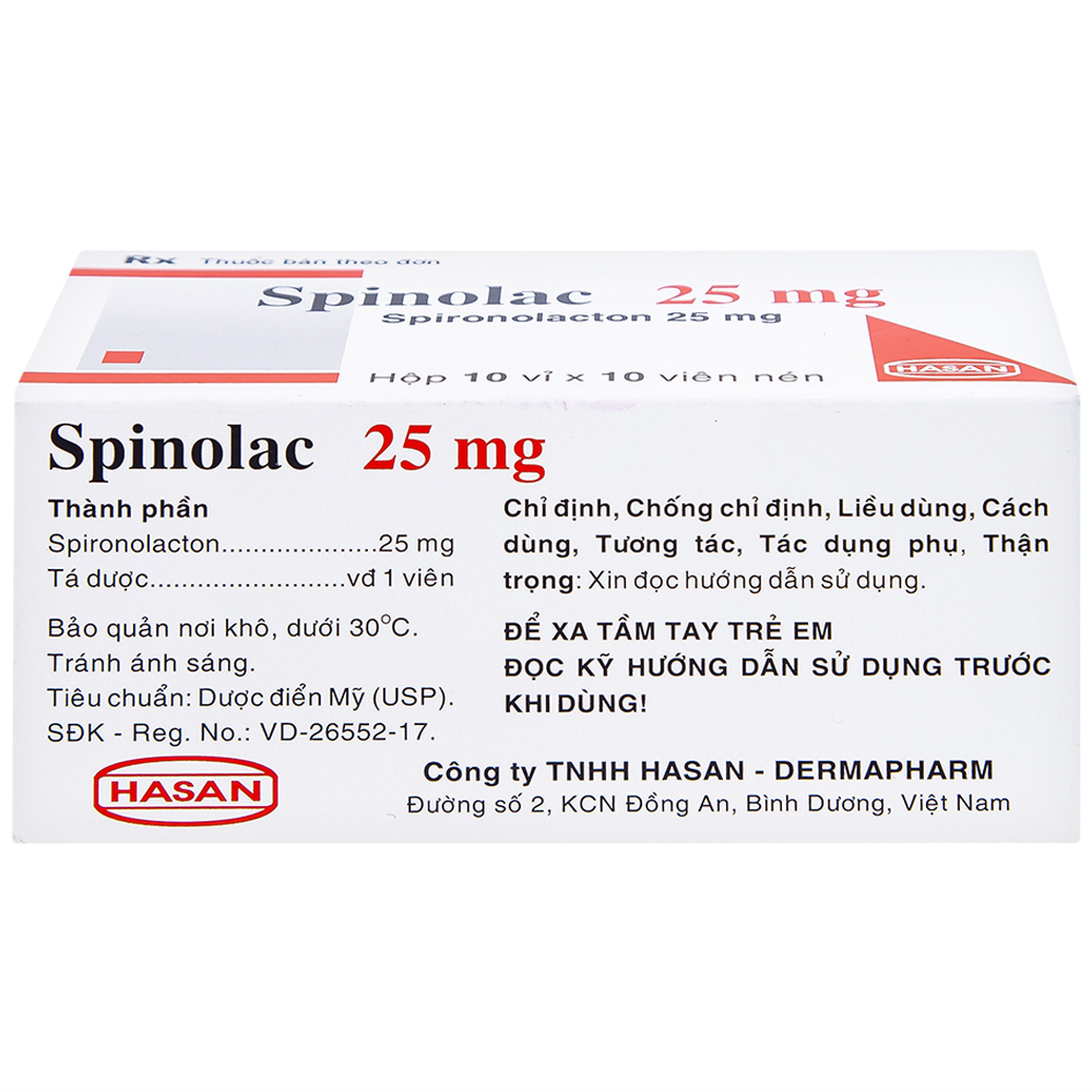 Thuốc Spinolac 25mg Hasan điều trị phù do tim sung huyết (10 vỉ x 10 viên) 