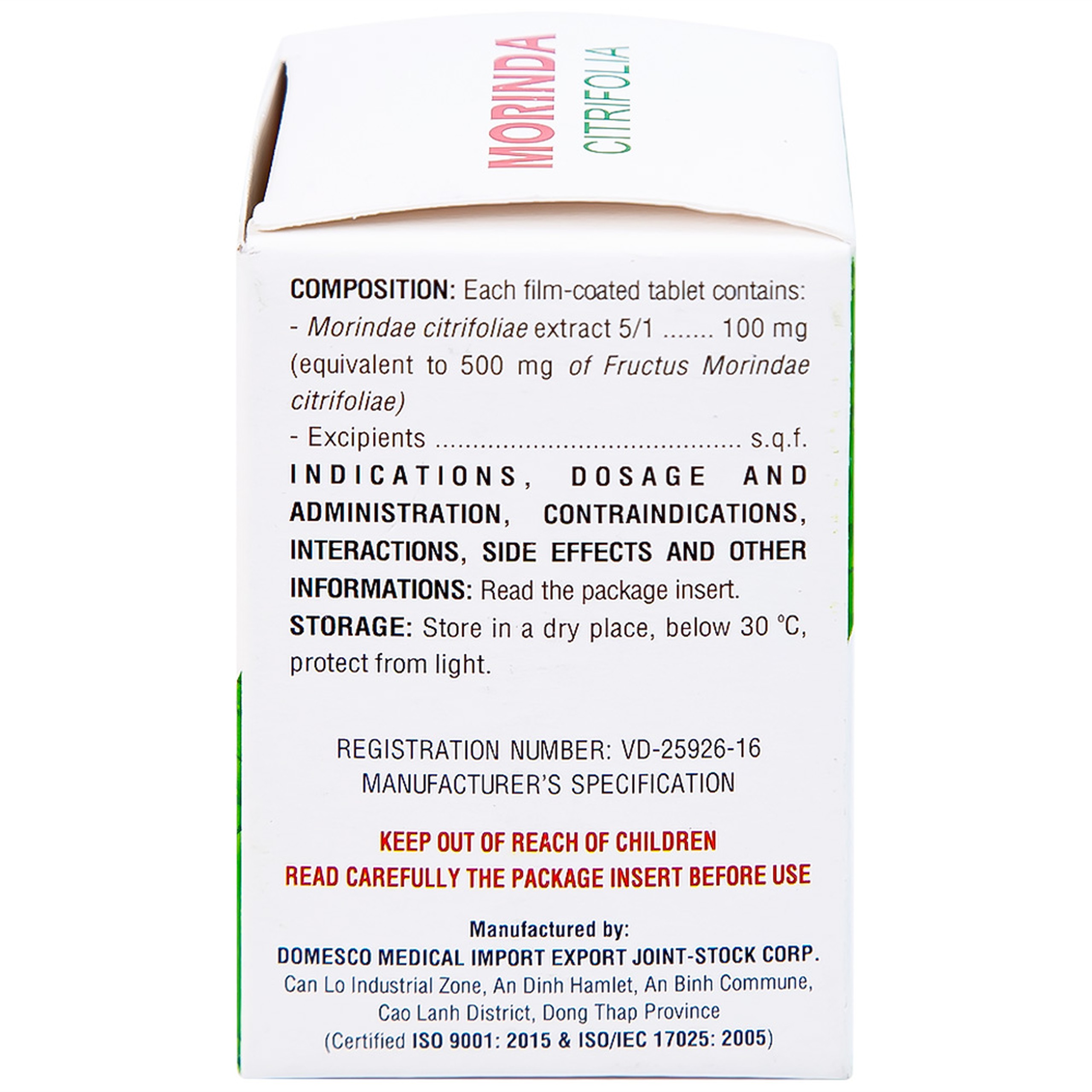 Thuốc Morinda Citrifolia Domesco điều trị đau nhức, sưng khớp, tăng huyết áp (50 viên) 