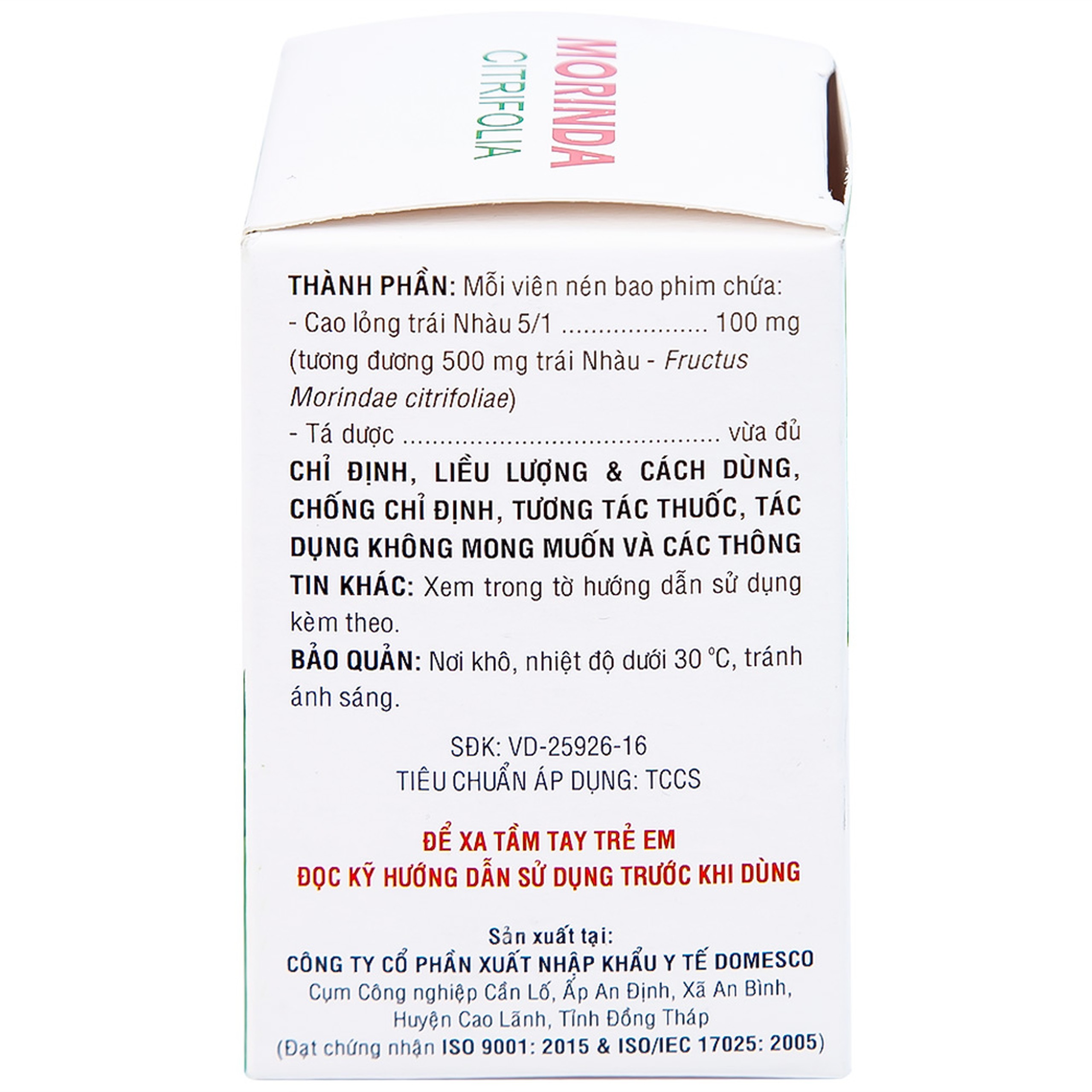 Thuốc Morinda Citrifolia Domesco điều trị đau nhức, sưng khớp, tăng huyết áp (50 viên) 