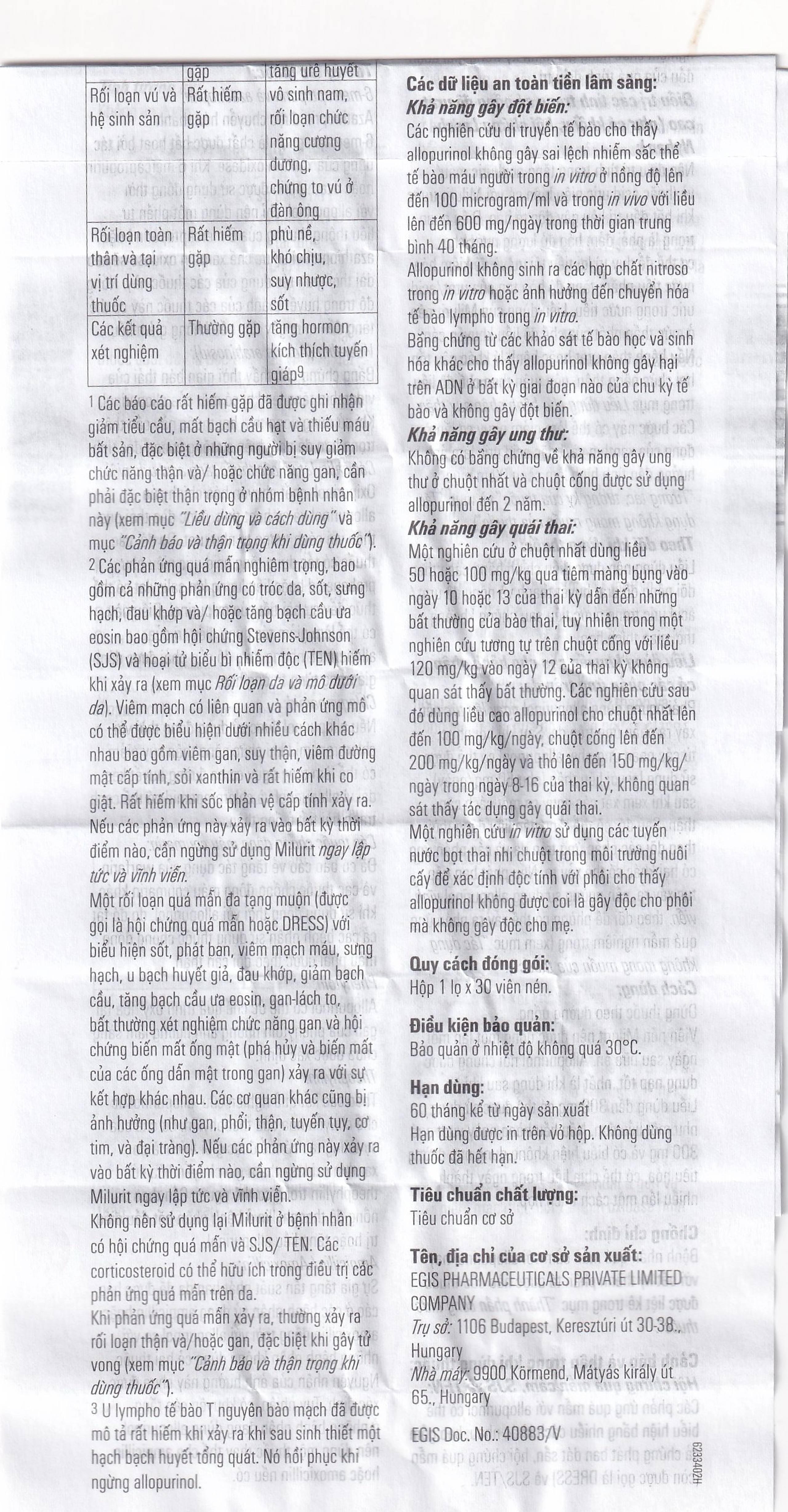 Viên nén Milurit 300mg Egis Pharma điều trị bệnh gout, phòng ngừa bệnh sỏi axit uric (30 viên)