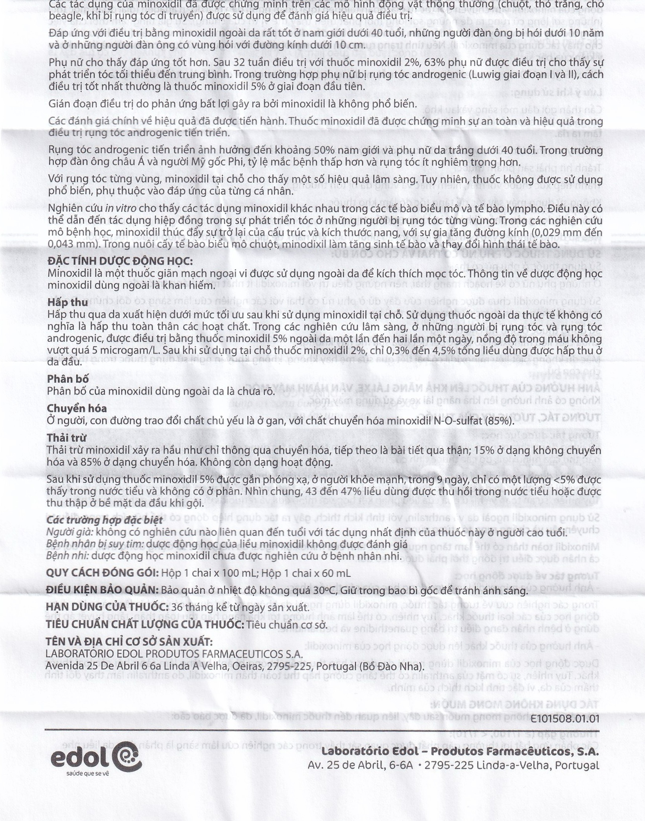 Thuốc Minox 50mg EDOL điều trị tại chỗ hói đầu và rụng tóc androgenic ở cả nam và nữ 60ml