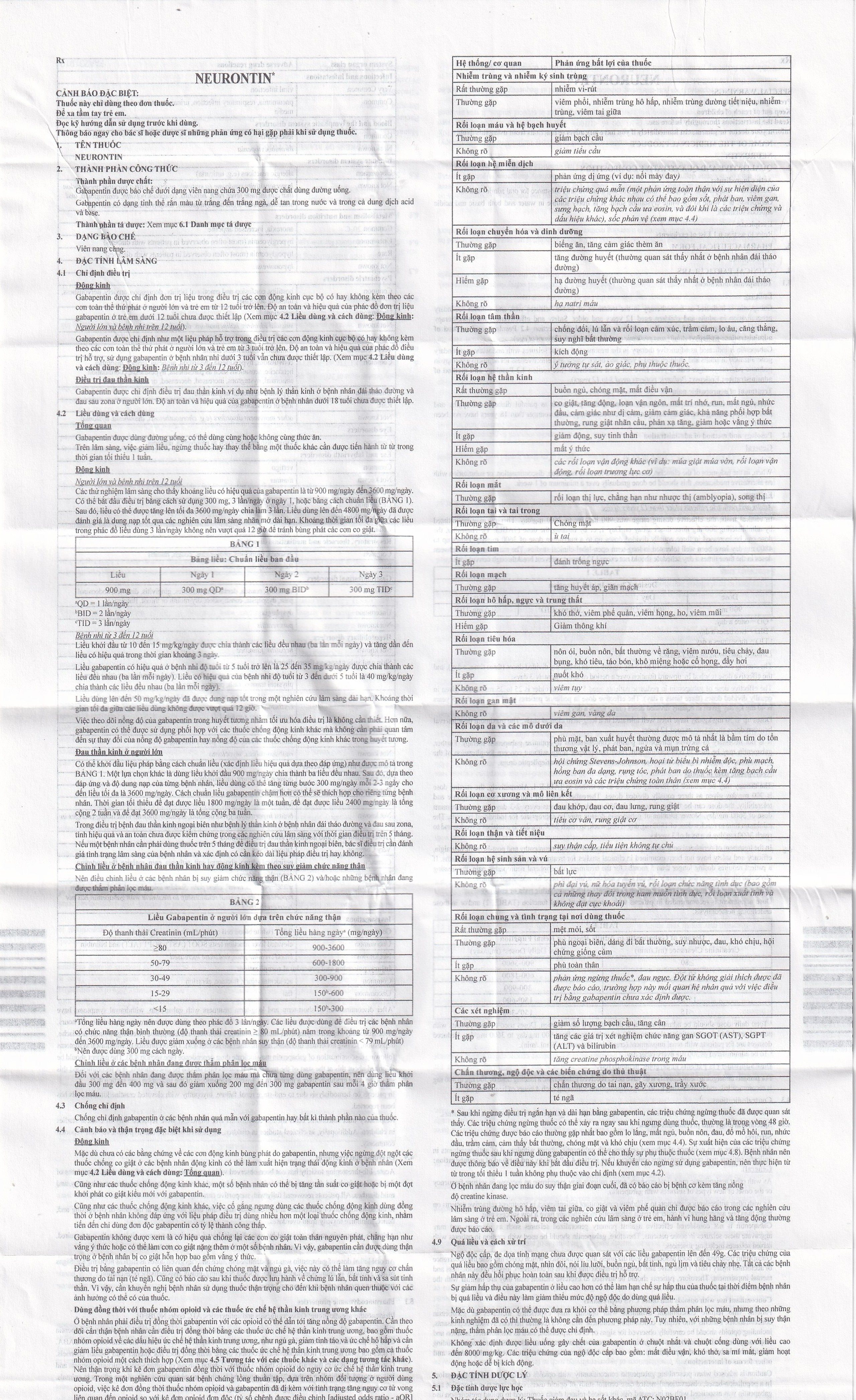 Thuốc Neurontin 300mg VIATRIS điều trị bệnh động kinh và đau dây thần kinh (1 vỉ x 10 viên)