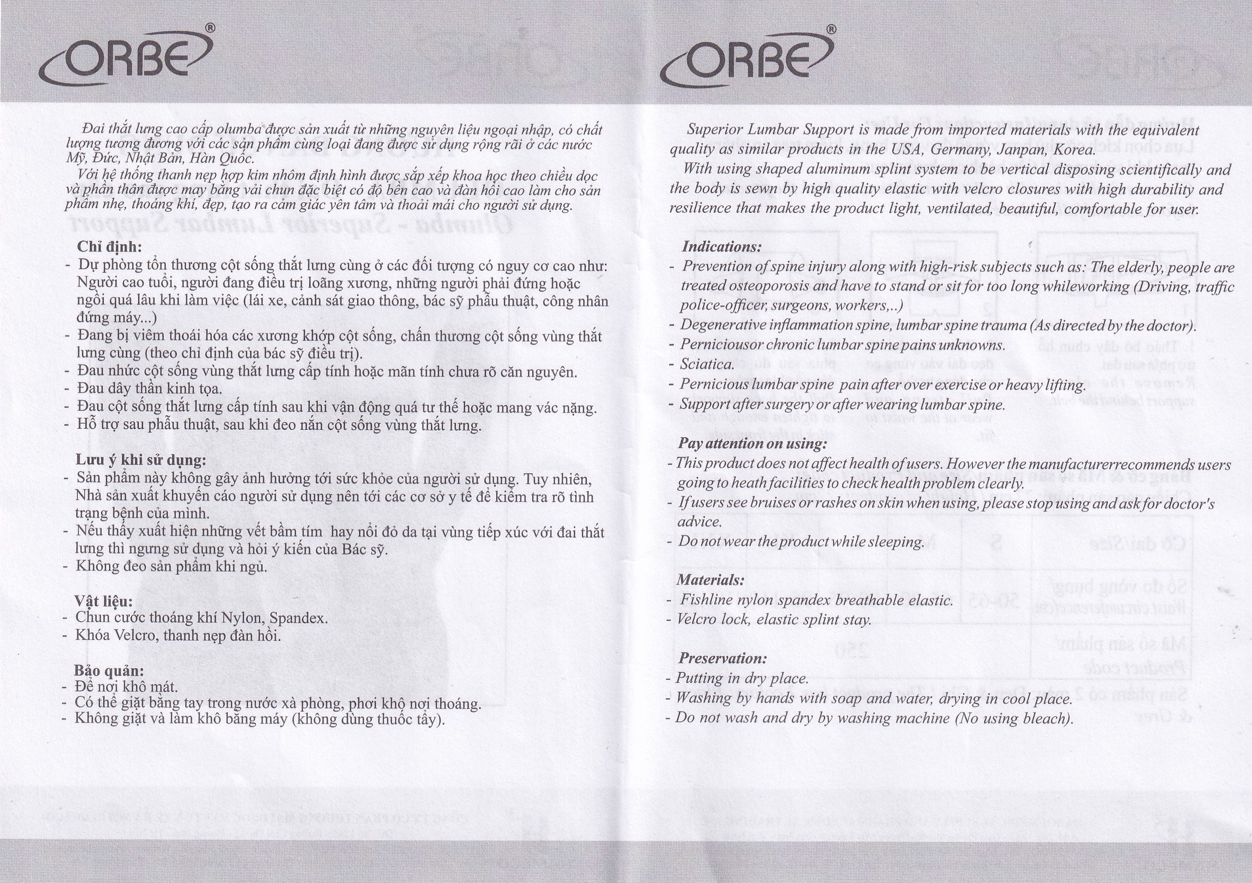 Đai thắt lưng Olumba Orbe size XL hỗ trợ giảm đau, cố định cột sống