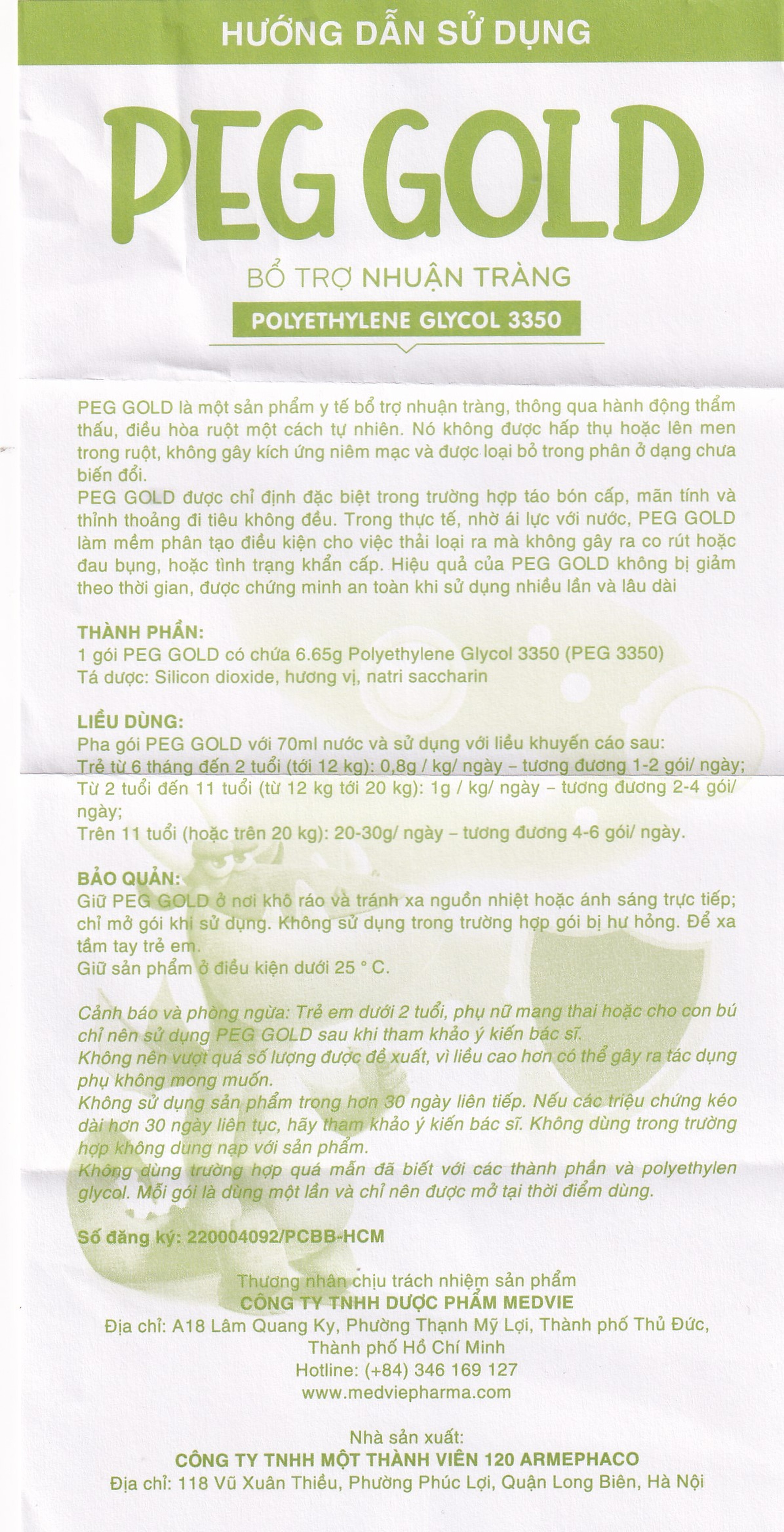 Bột nhuận tràng Peg Gold Medvie (30 gói x 6.65g) cải thiện tình trạng táo bón cho trẻ từ 6 tháng tuổi