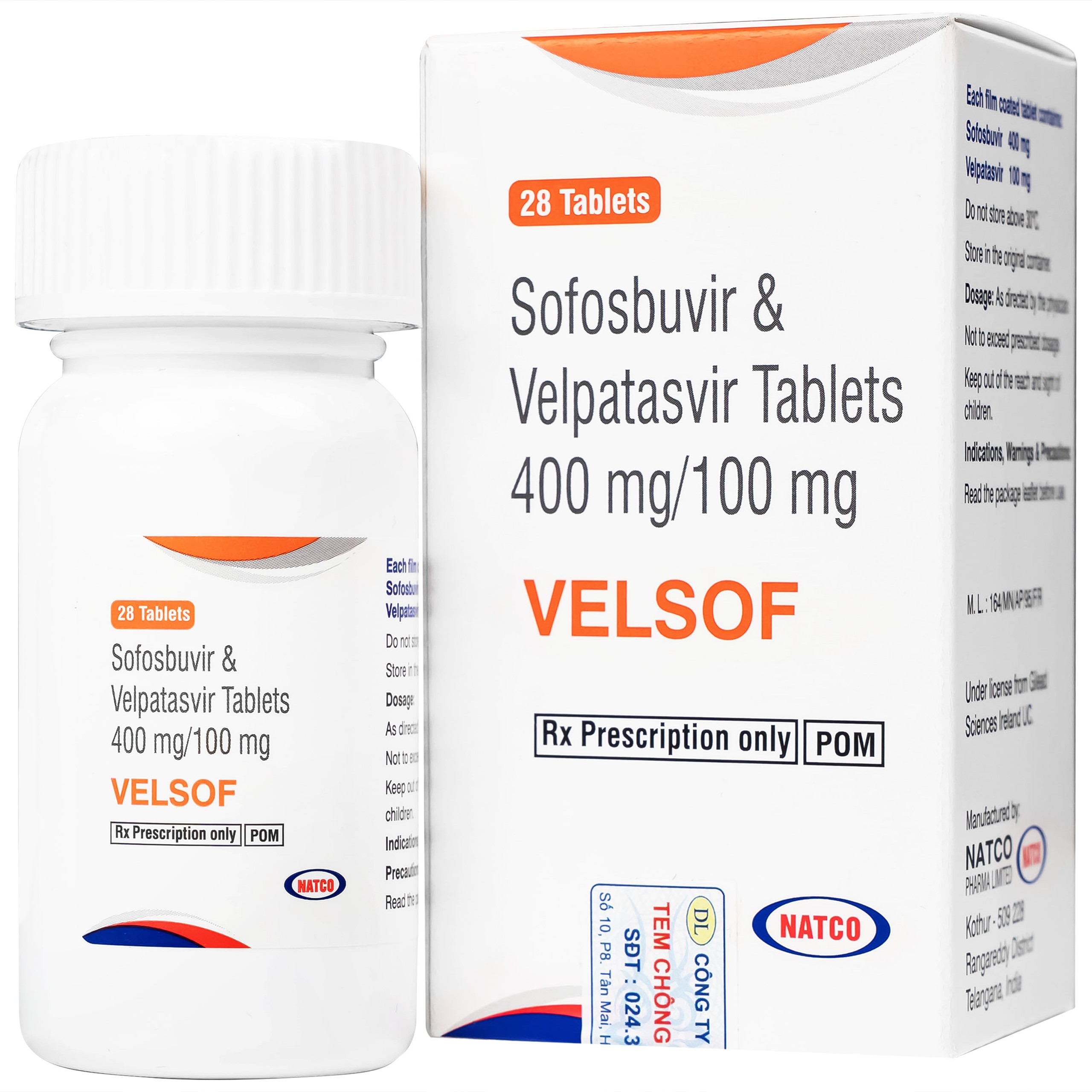 Thuốc Velsof 400mg/100mg Natco điều trị viêm gan virus C mạn tính ở người lớn (28 viên)