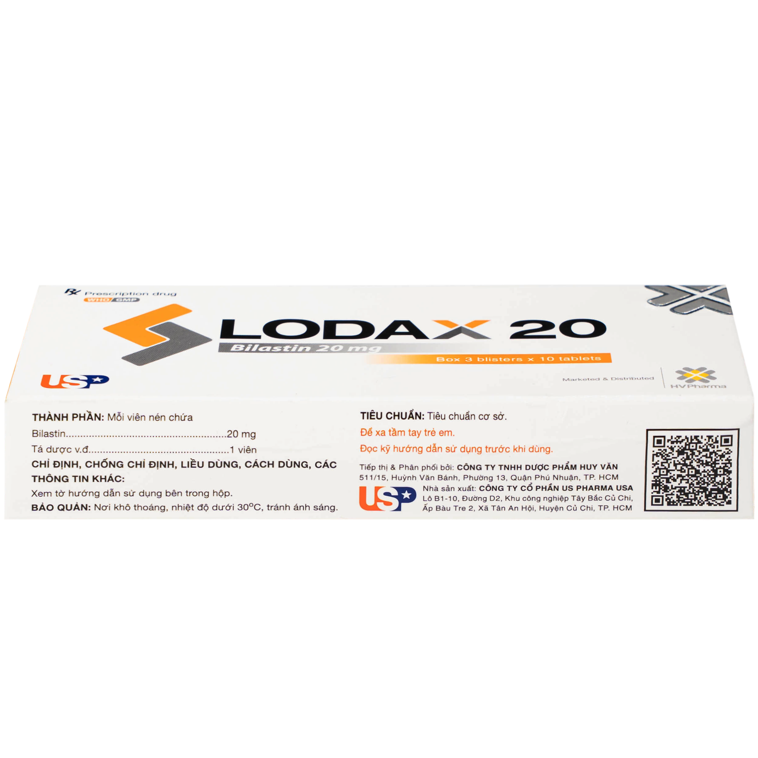 Thuốc Lodax 20mg USP điều trị triệu chứng trong trường hợp viêm mũi dị ứng và mày đay (3 vỉ x 10 viên)
