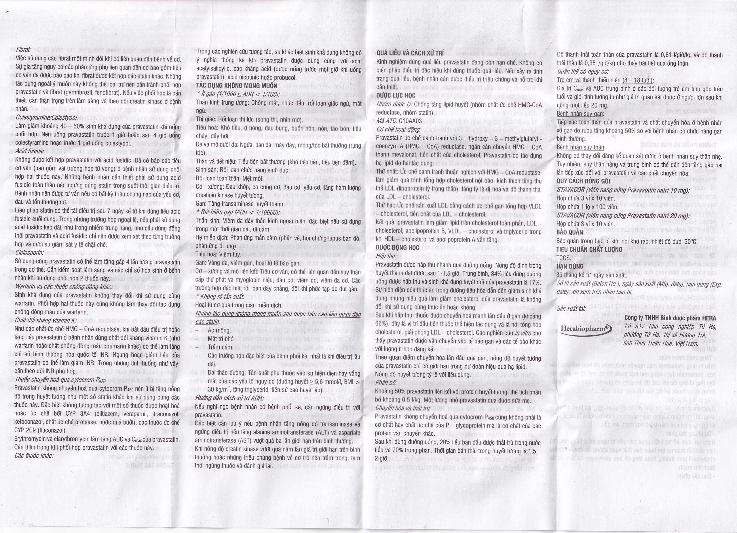 Thuốc Stavacor 20mg Herabiopharm điều trị tăng cholesterol máu (3 vỉ x 10 viên)