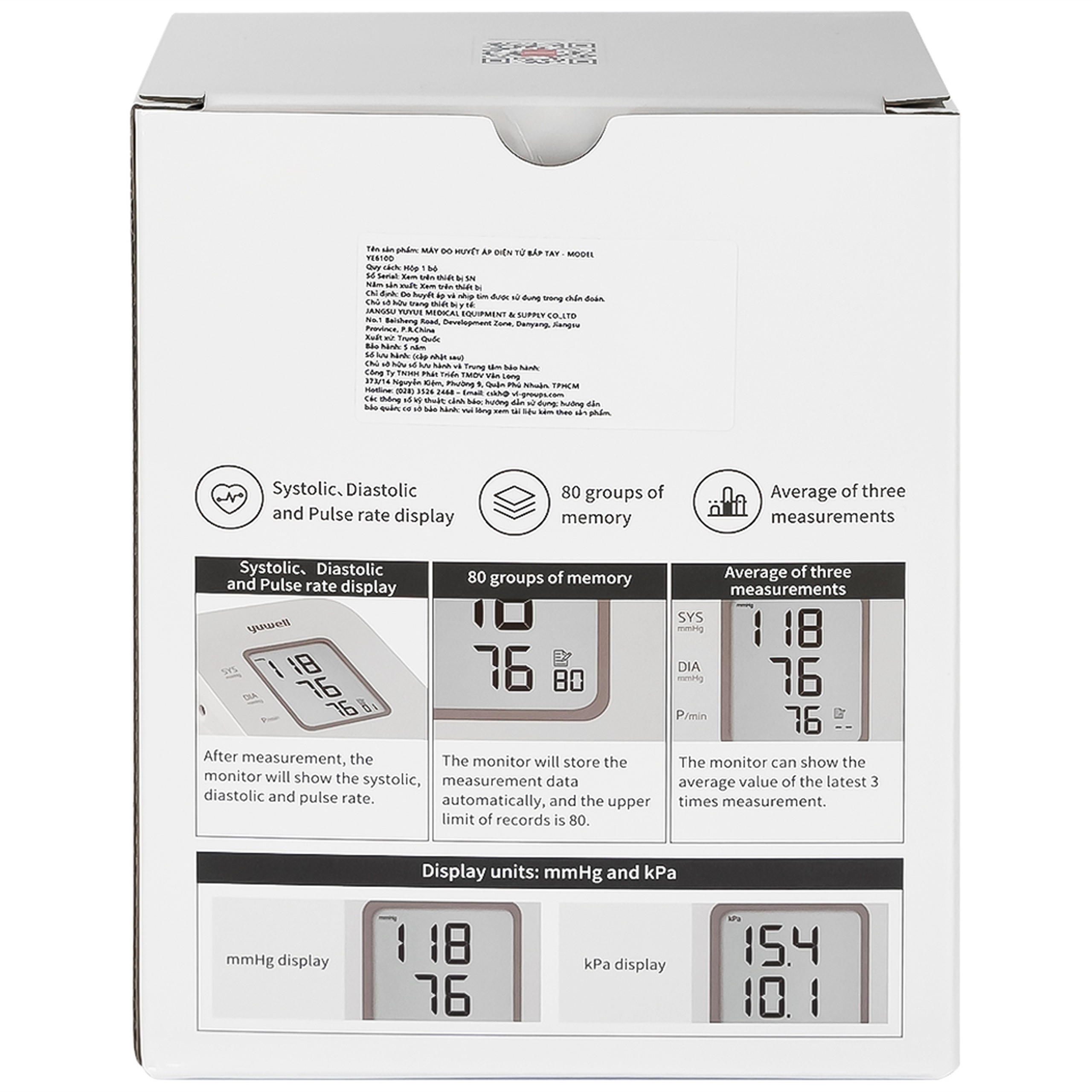 Máy đo huyết áp bắp tay Yuwell YE610D hỗ trợ đo huyết áp, nhịp tim