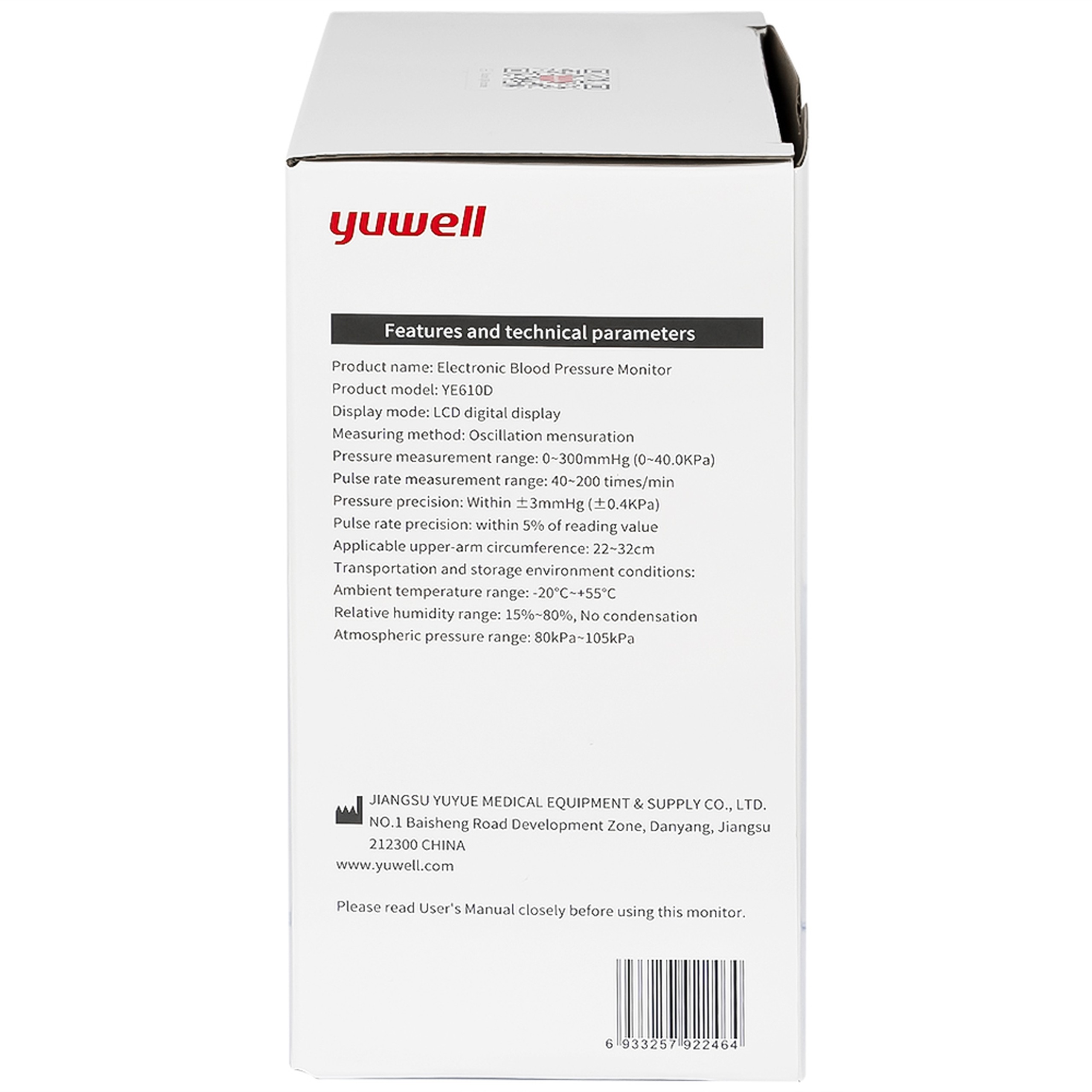 Máy đo huyết áp bắp tay Yuwell YE610D hỗ trợ đo huyết áp, nhịp tim