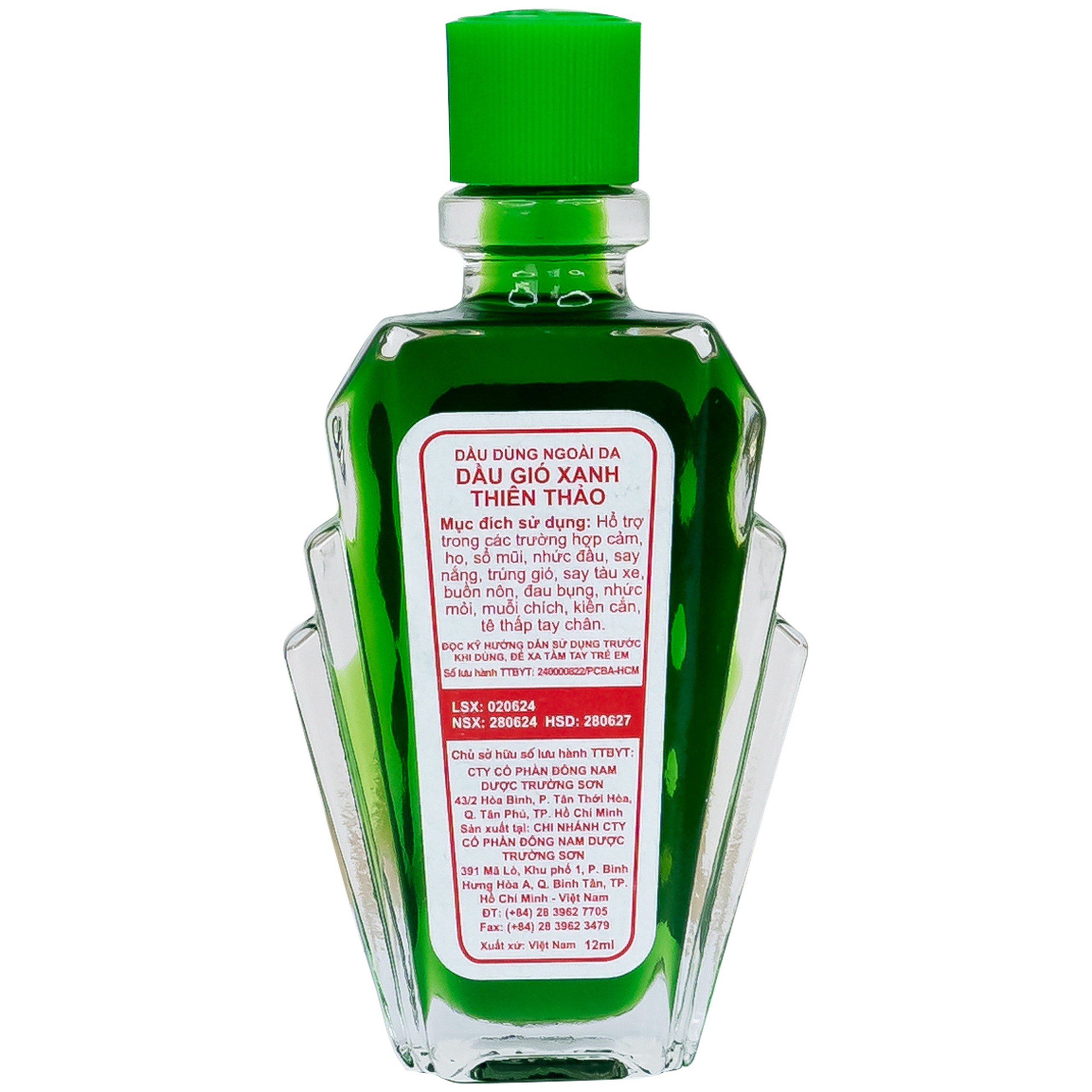 Dầu gió xanh Thiên Thảo Trường Sơn 12ml giúp giảm cảm cúm, nghẹt mũi, chóng mặt, đau đầu