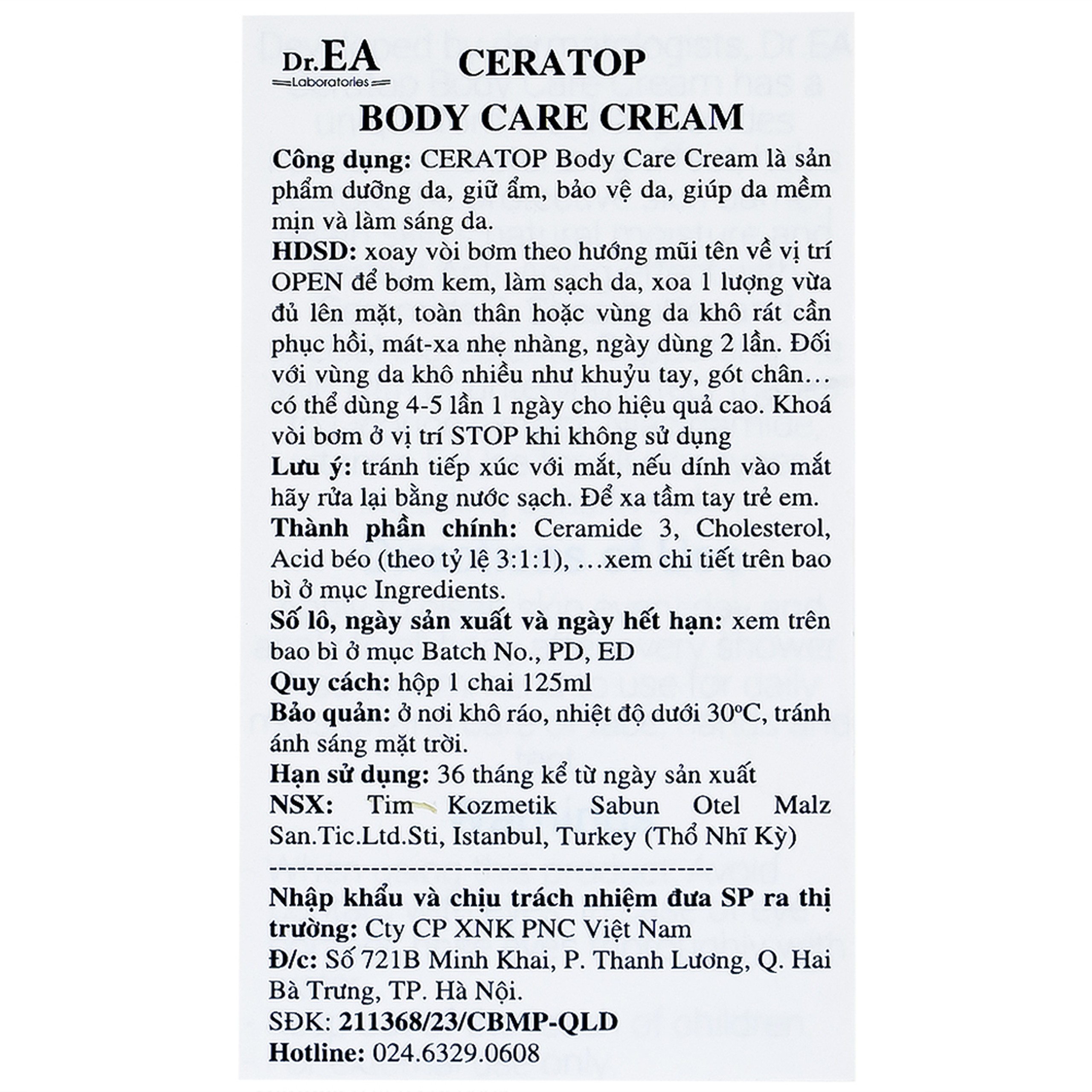 Kem bôi dưỡng ẩm, phục hồi da toàn thân Dr.Ea Ceratop Body Care Cream 125ml