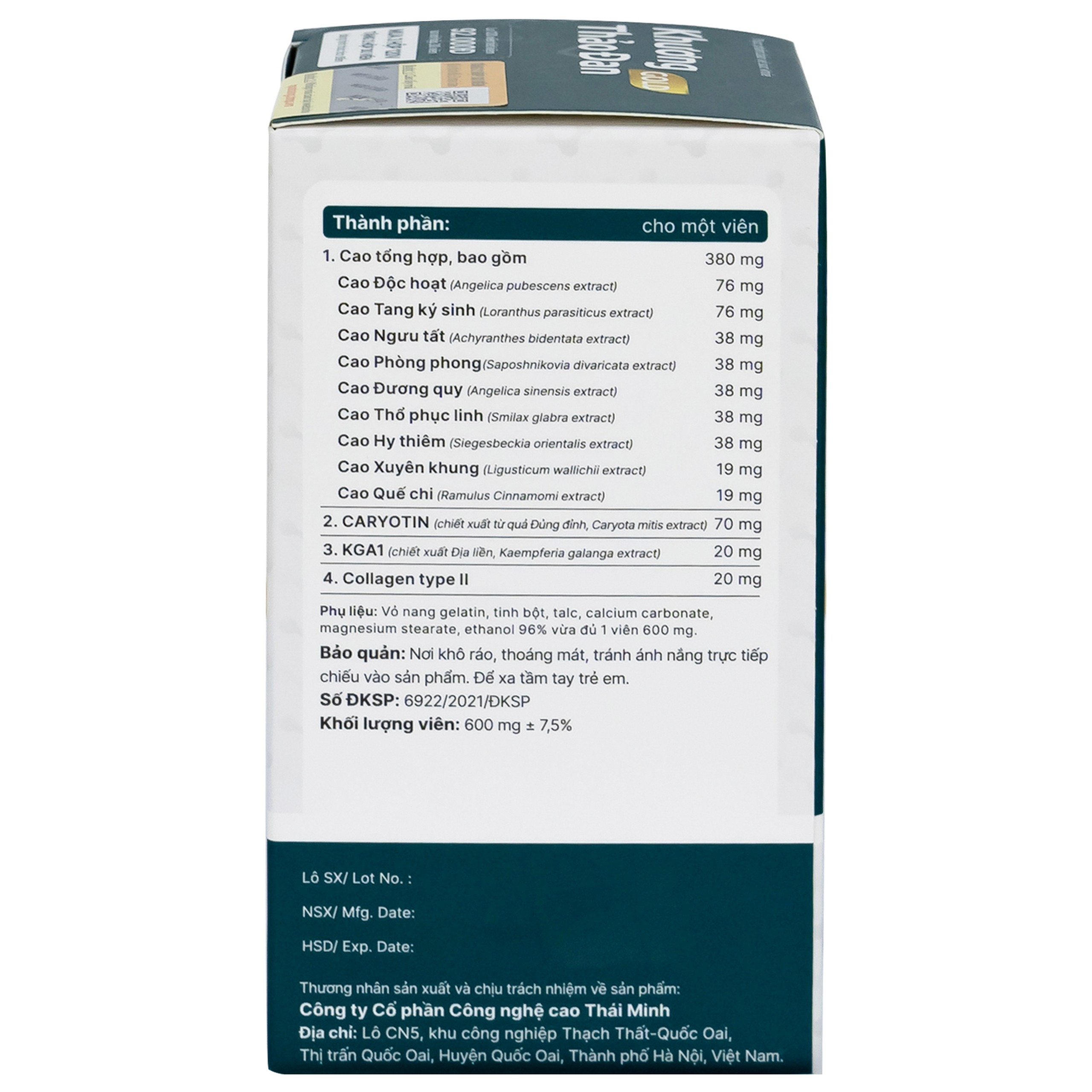 Viên uống Khương Thảo Đan Gold Thái Minh giảm đau, làm trơn khớp và phục hồi sụn khớp (120 viên)