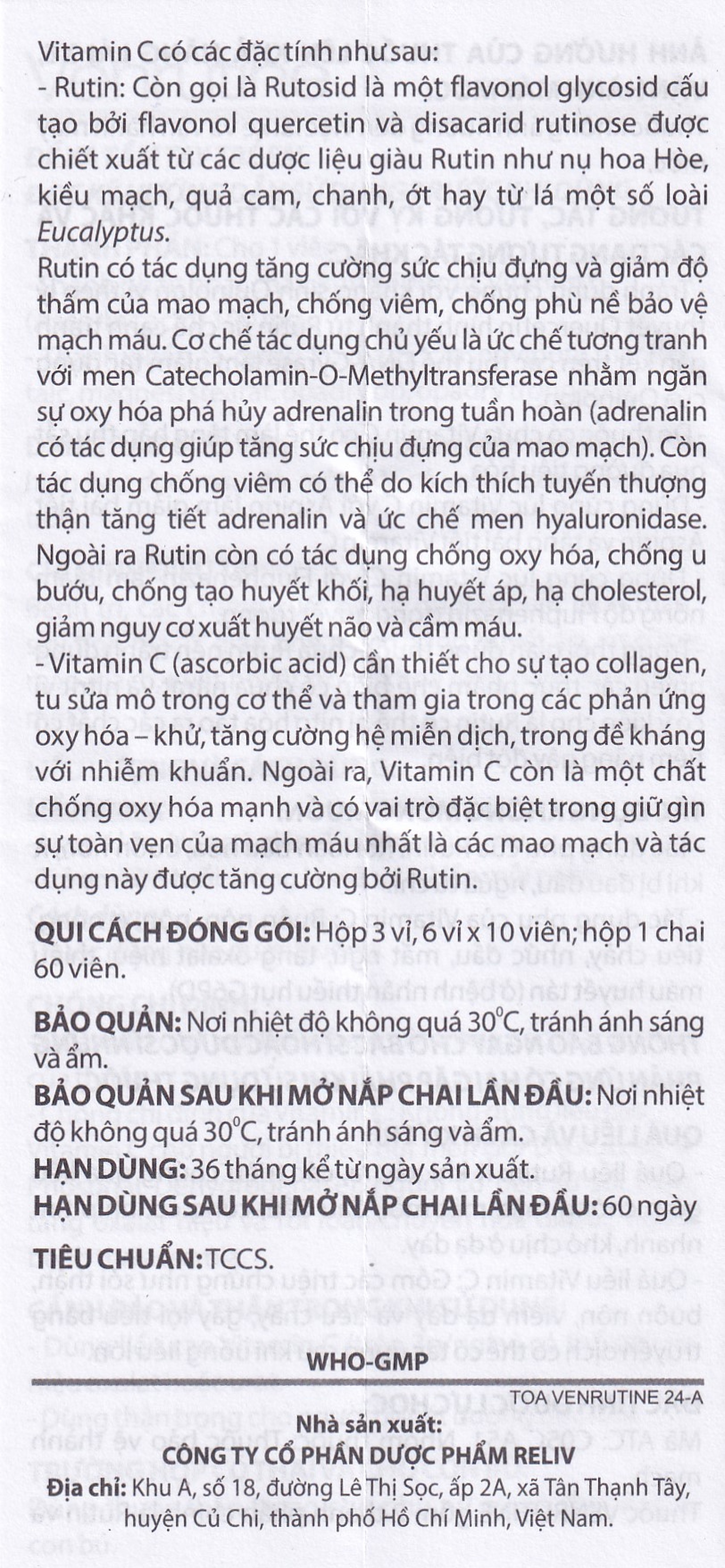 Thuốc Venrutine Reliv điều trị bệnh trĩ, các chứng xuất huyết dưới da, vết bầm máu (3 vỉ x 10 viên)