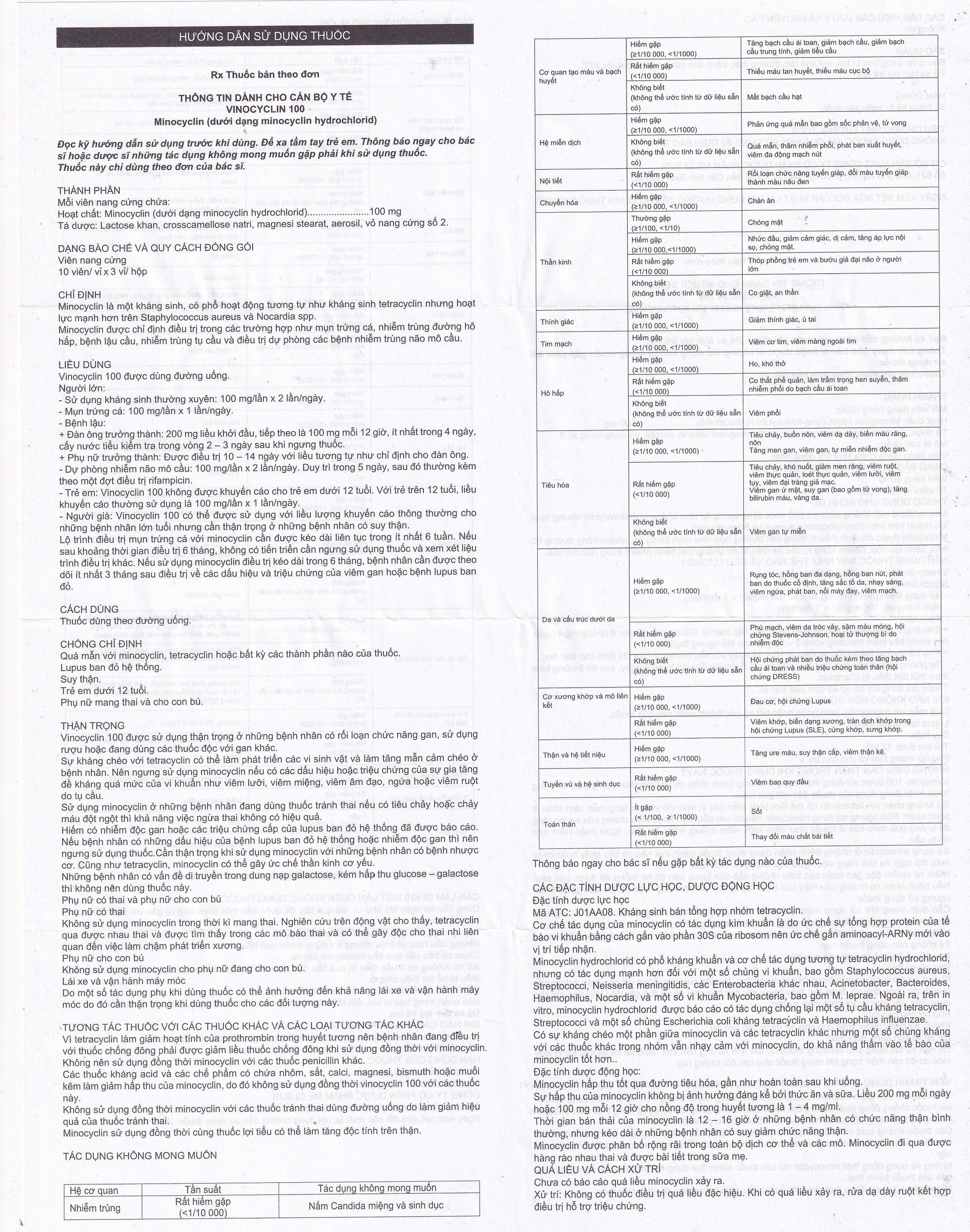 Thuốc Vinocyclin 100 Medisun điều trị mụn trứng cá, nhiễm trùng đường hô hấp (3 vỉ x 10 viên)