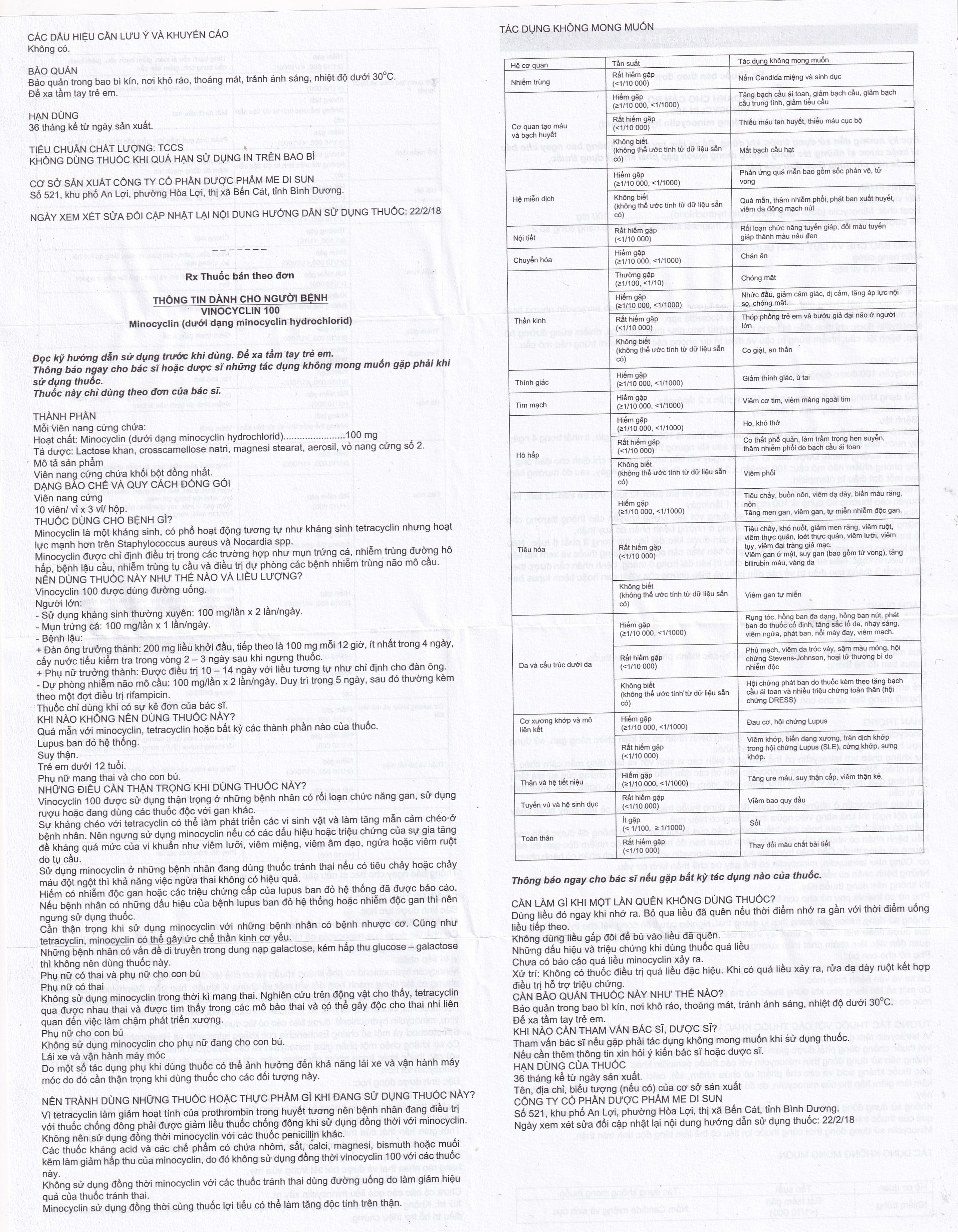 Thuốc Vinocyclin 100 Medisun điều trị mụn trứng cá, nhiễm trùng đường hô hấp (3 vỉ x 10 viên)