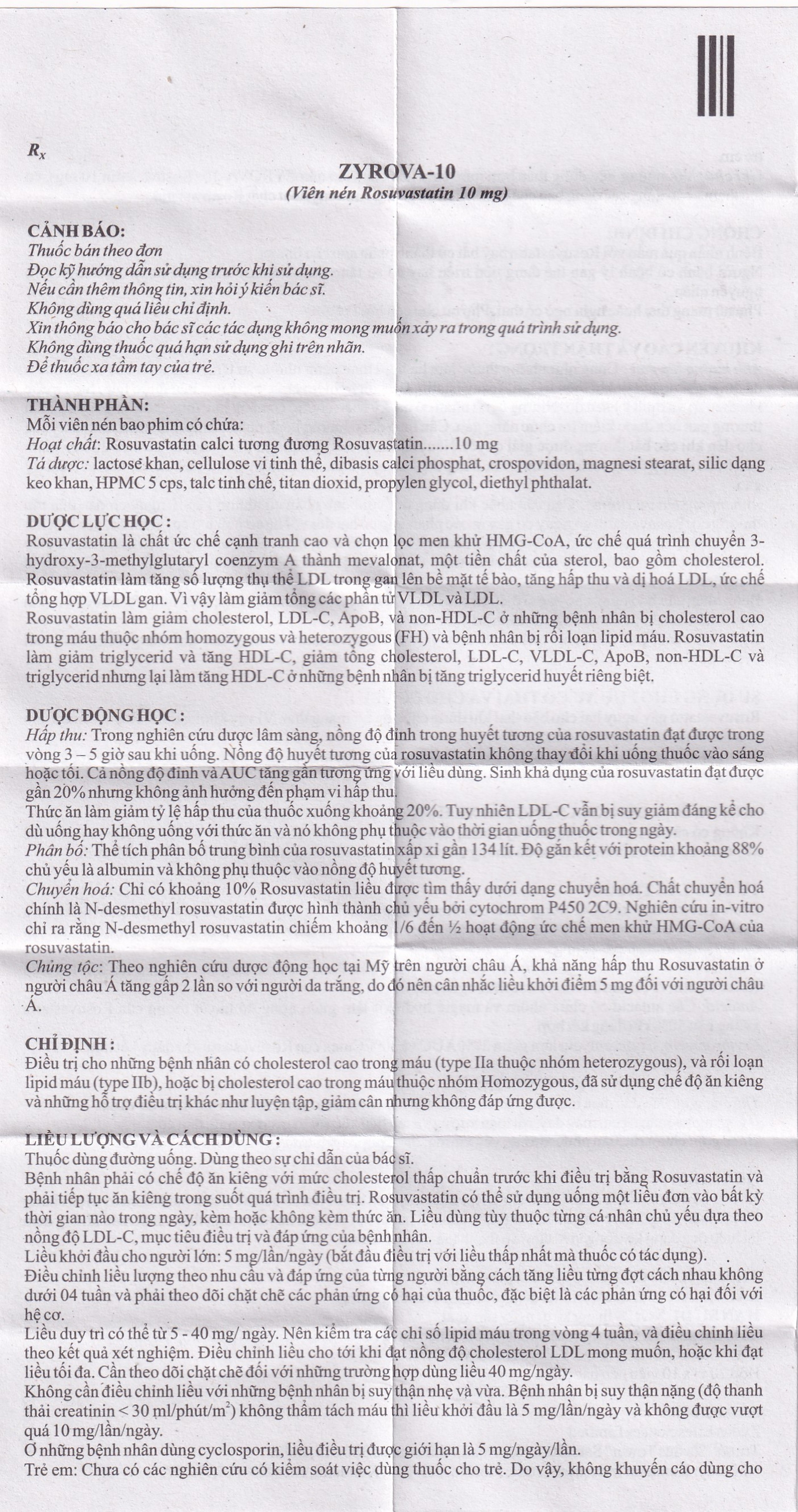 Thuốc Zyrova 10 Zydus điều trị cholesterol cao trong máu (10 vỉ x 10 viên)