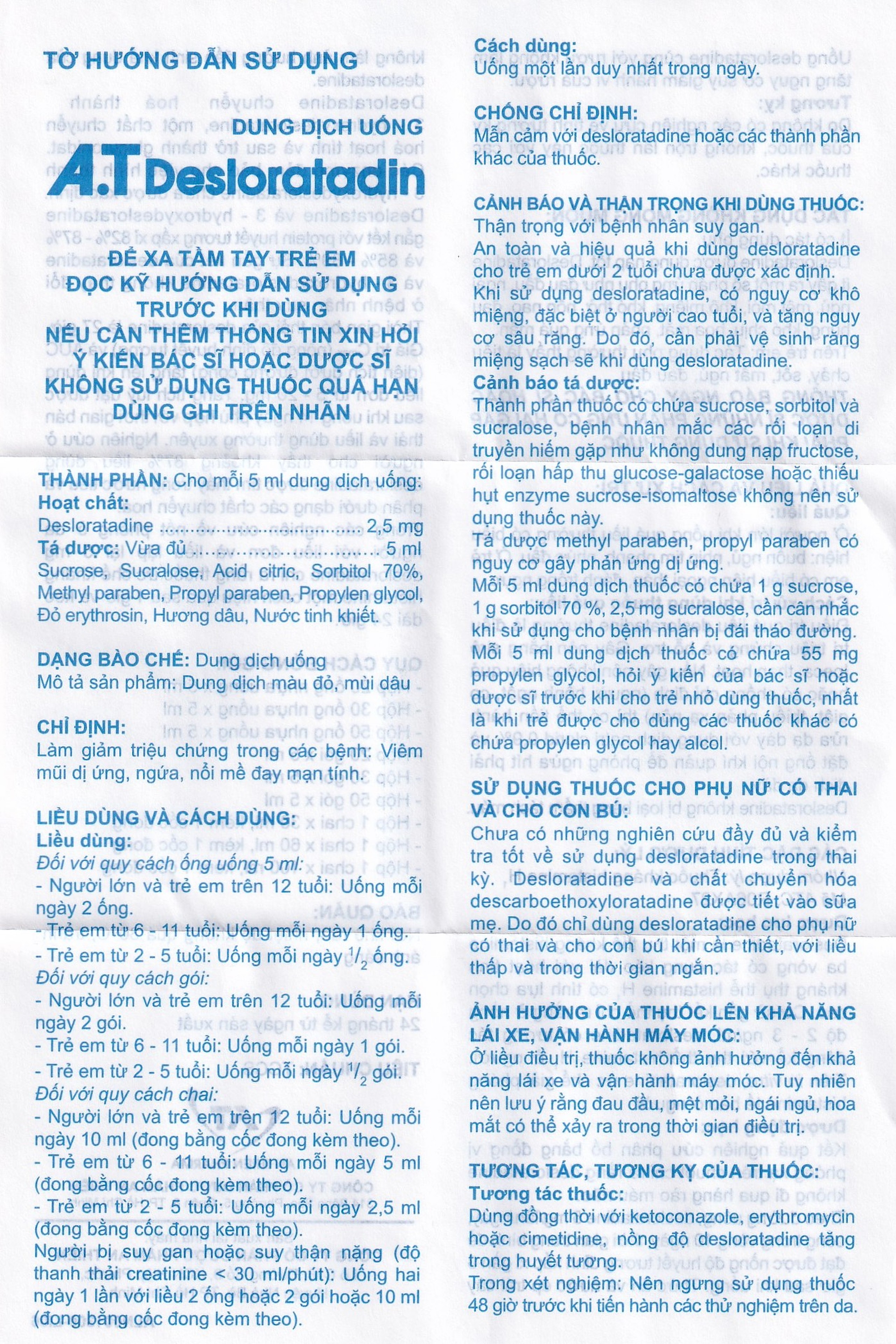 Dung dịch uống A.T Desloratadin An Thiên hương dâu giảm triệu chứng viêm mũi dị ứng, mày đay (30ml)