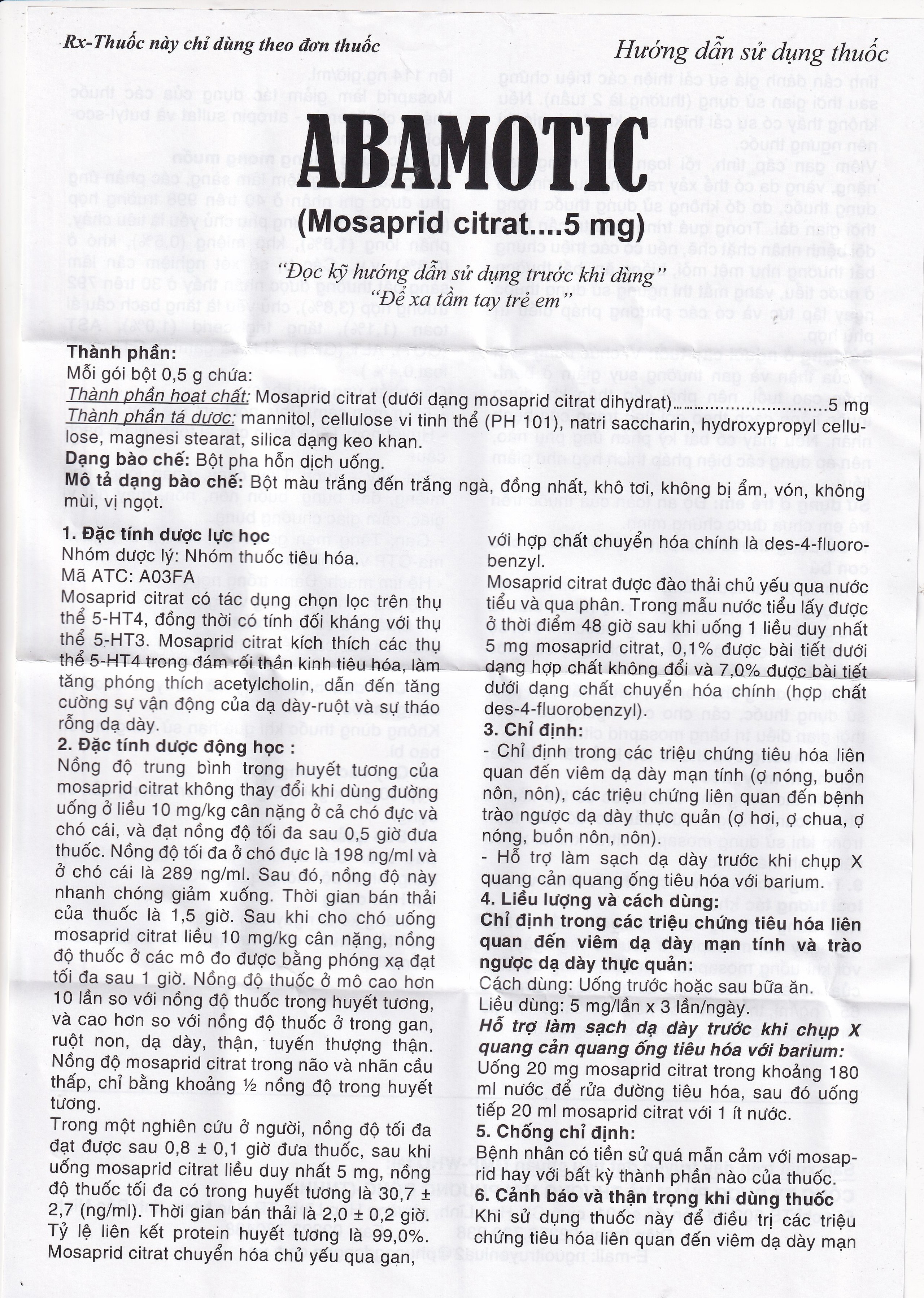 Bột pha uống Abamotic 5mg Phương Đông điều trị các triệu chứng tiêu hóa, viêm dạ dày (30 gói x 0,5g)