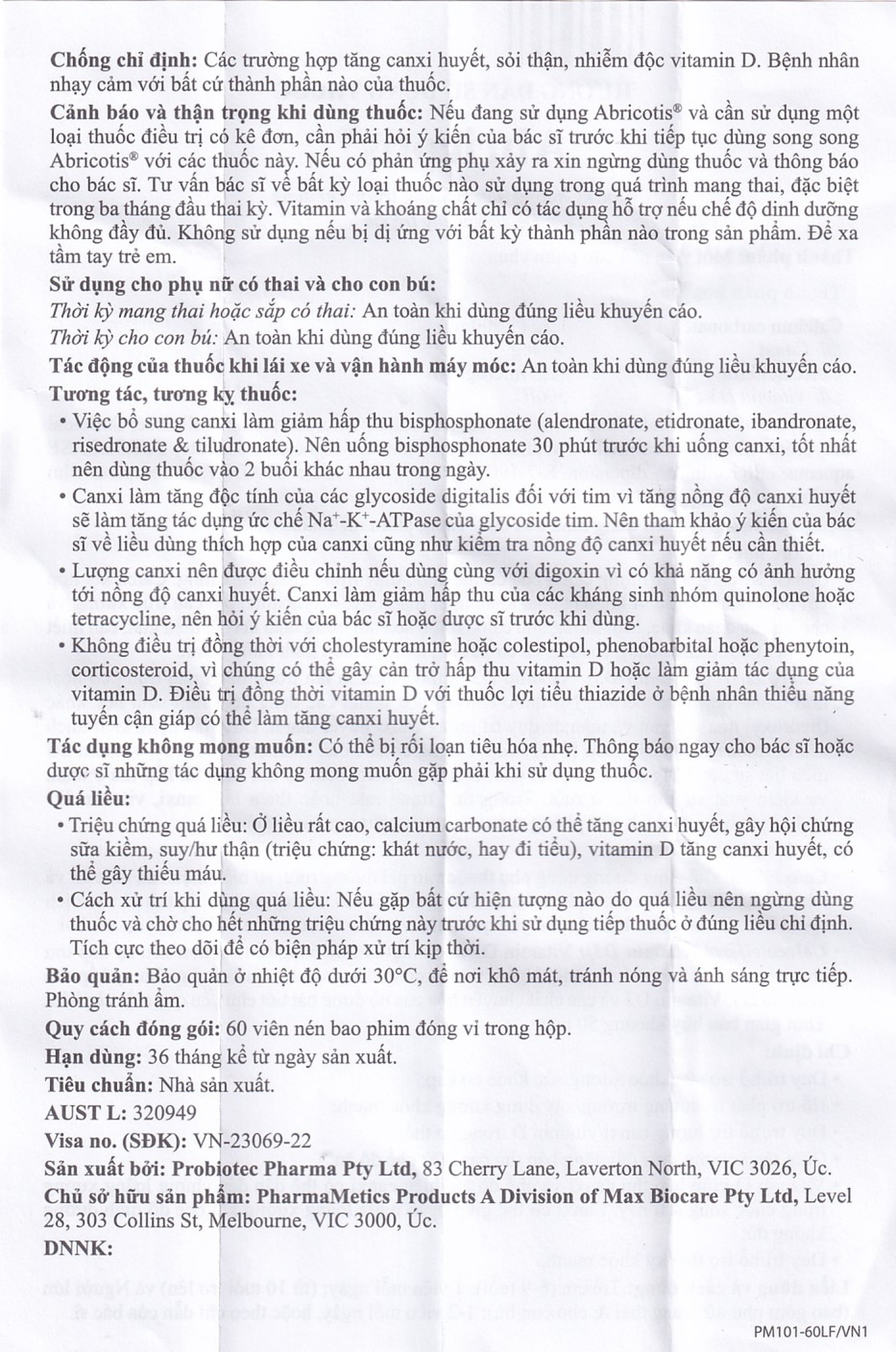 Thuốc Abricotis Probiotec hỗ trợ sức khỏe xương, cơ bắp, bổ sung canxi (6 vỉ x 10 viên)