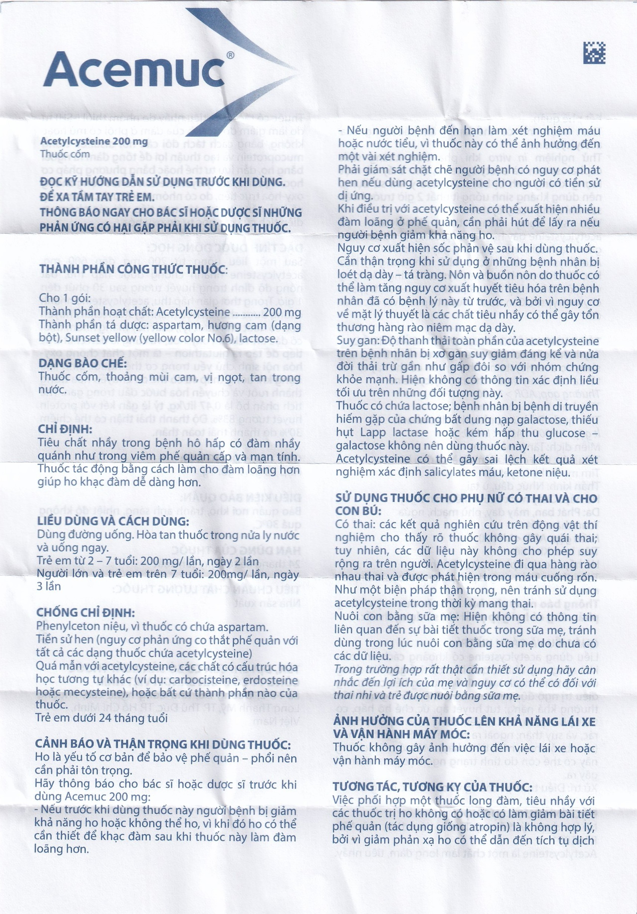 Thuốc cốm Acemuc Kids 100mg Sanofi long đàm, tiêu nhầy, giảm ho (30 gói x 0.5g)