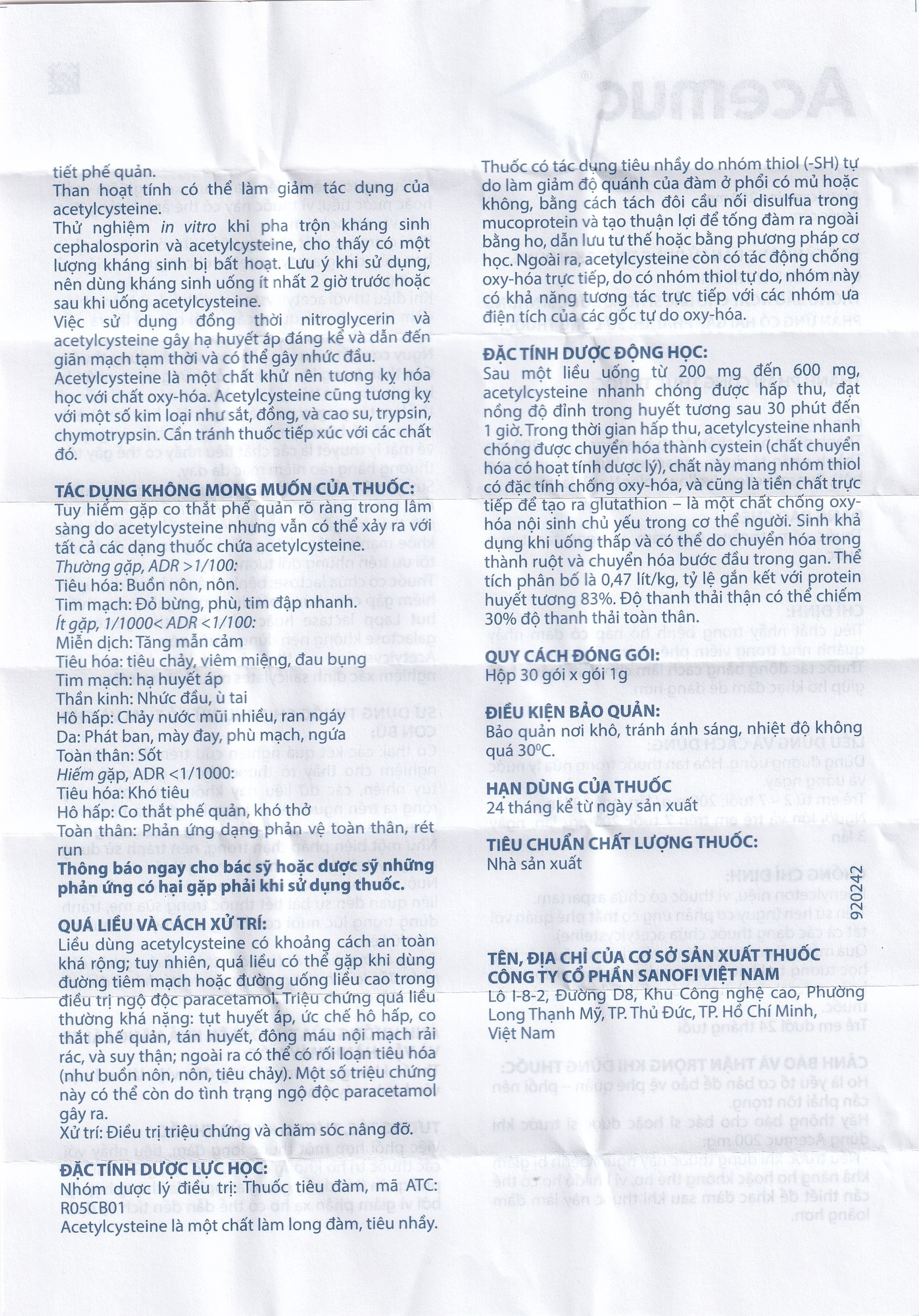 Thuốc cốm Acemuc Kids 100mg Sanofi long đàm, tiêu nhầy, giảm ho (30 gói x 0.5g)