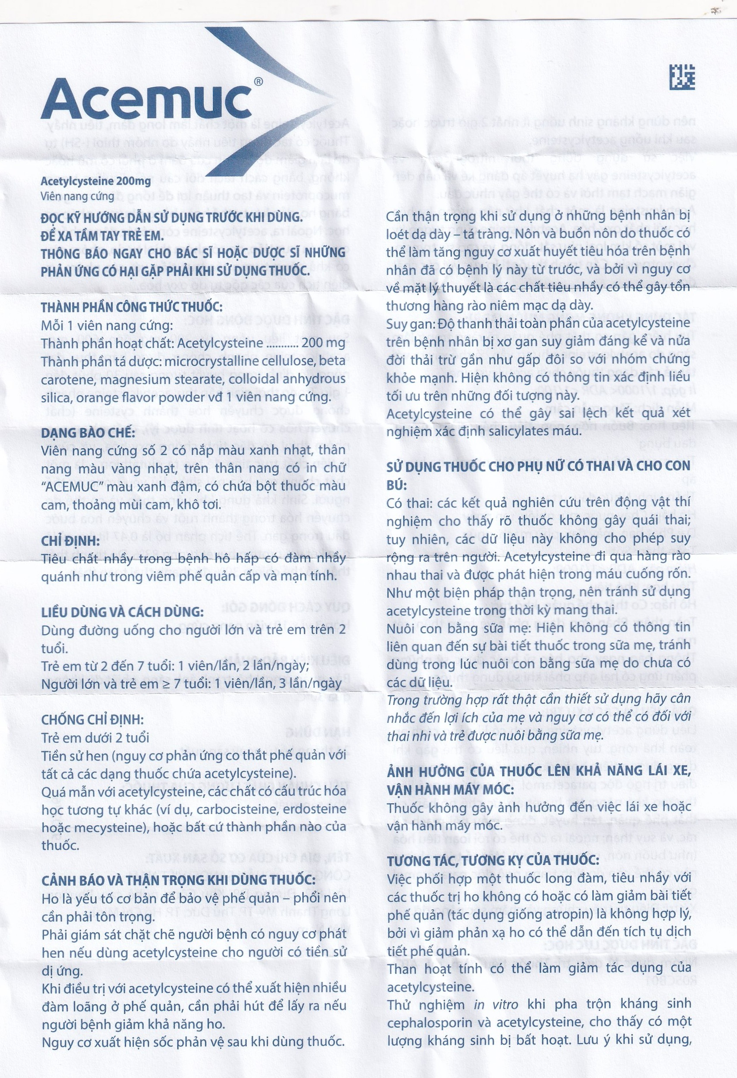 Thuốc Acemuc 200mg Sanofi long đàm, tiêu nhầy, giảm ho (3 vỉ x 10 viên)