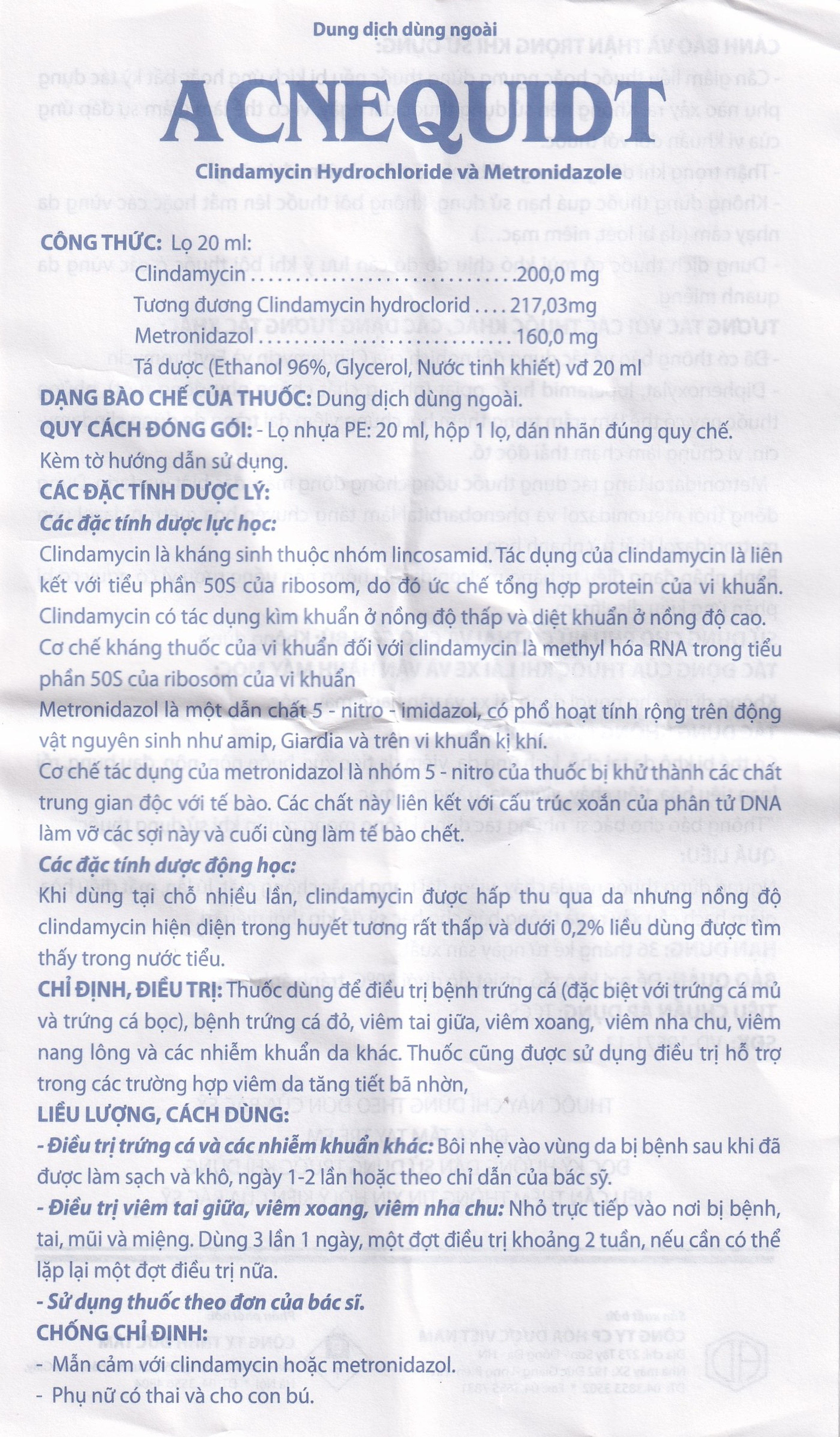 Dung dịch dùng ngoài Acnequidt Hóa Dược điều trị bệnh trứng cá (20ml)