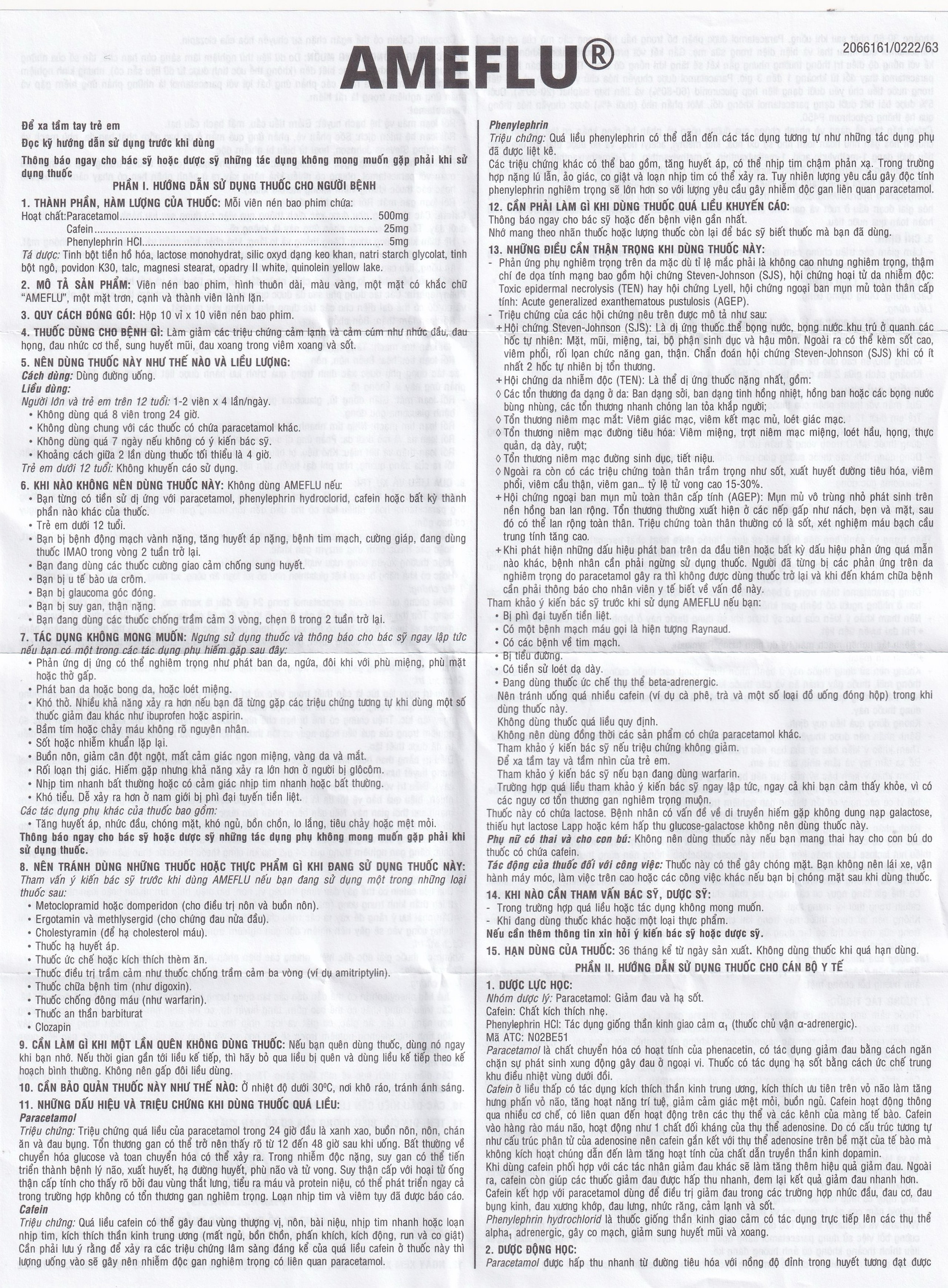 Thuốc Ameflu Không Gây Buồn Ngủ OPV điều trị các triệu chứng cảm lạnh và cảm cúm (10 vỉ x 10 viên)